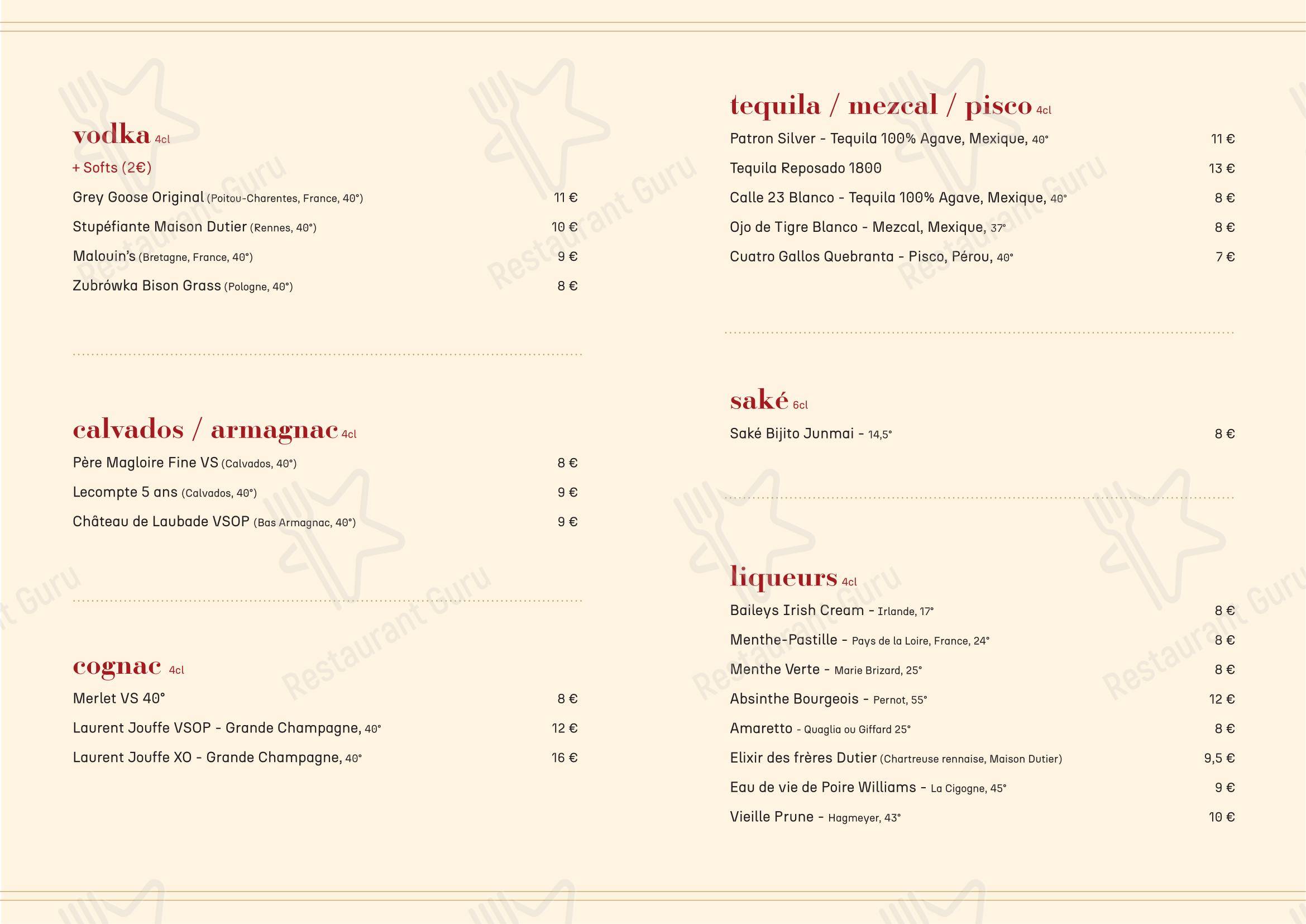 Menu pour Le Mabilay dans Rennes