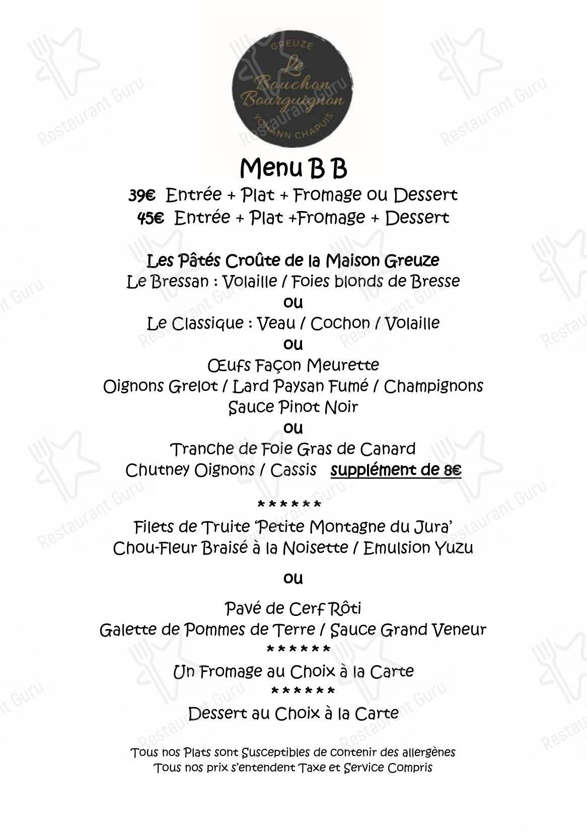 Menu pour Maison Greuze Le Bouchon Bourguignon - Wine Menu