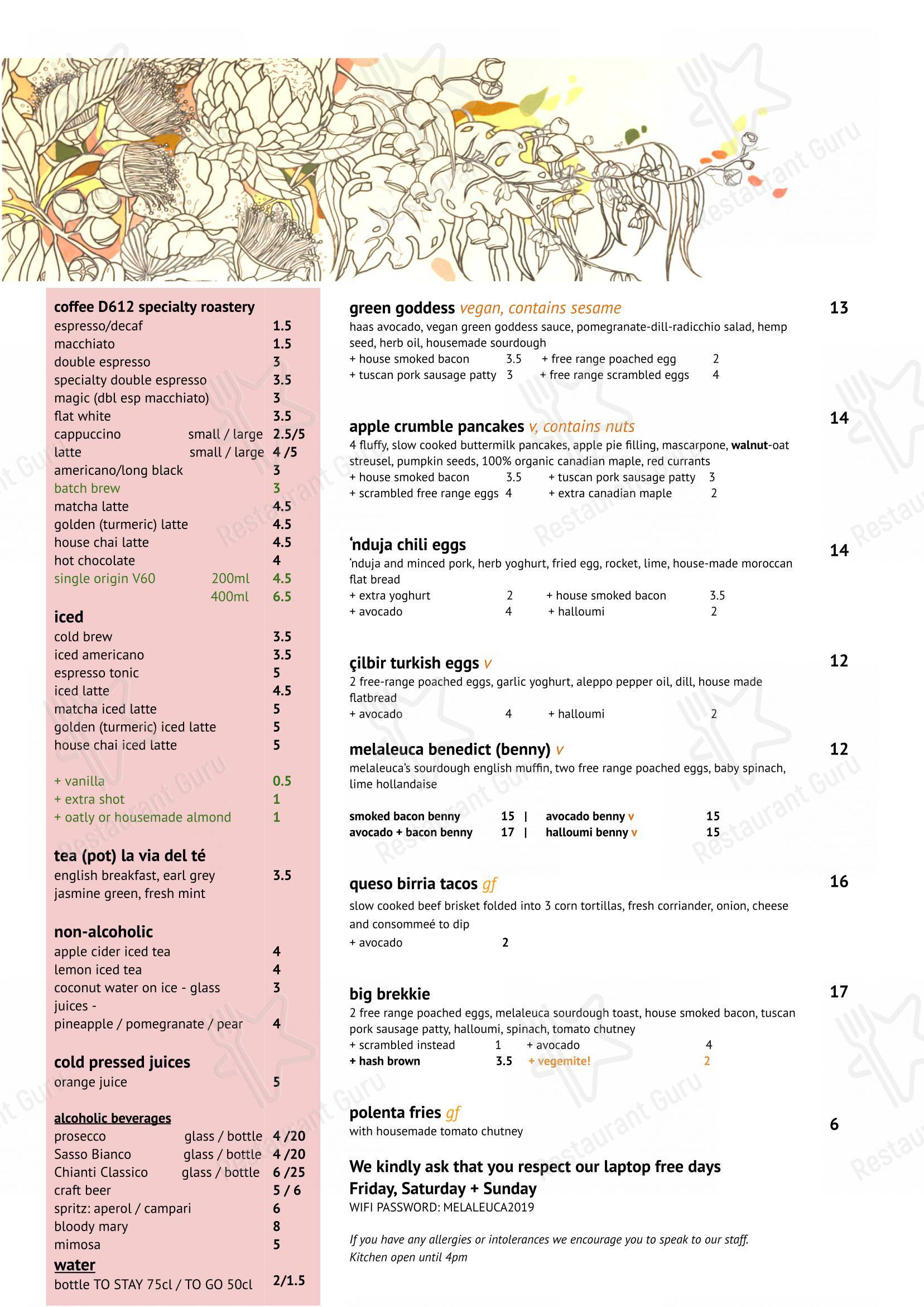 Melaleuca pasticceria e bistrò in Firenze - Menu bar