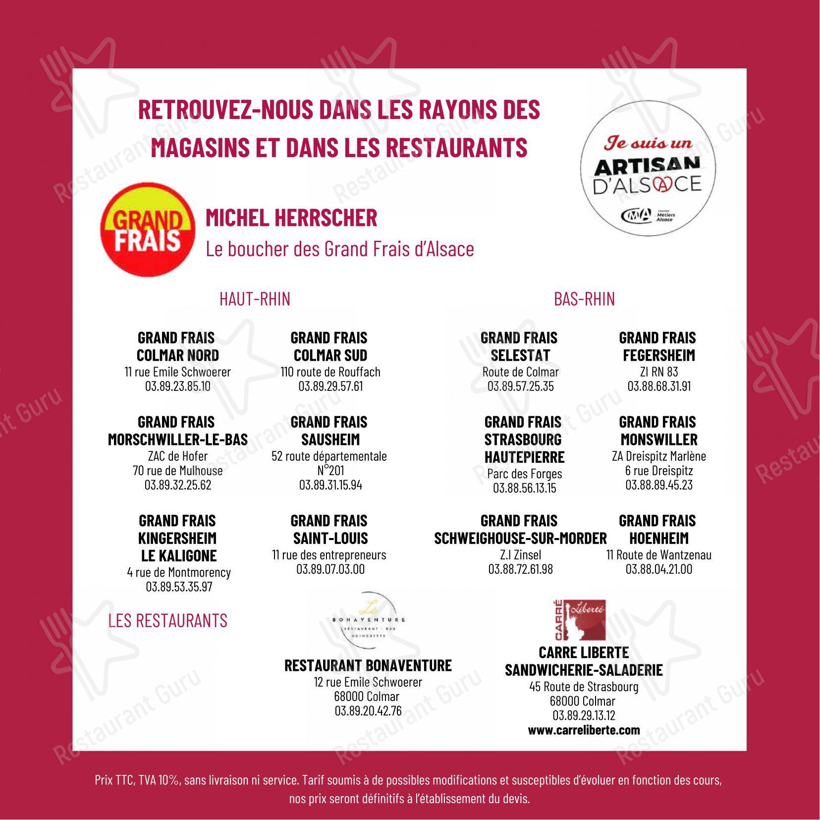 Menu pour Restaurant Le Bonaventure - Menu bar