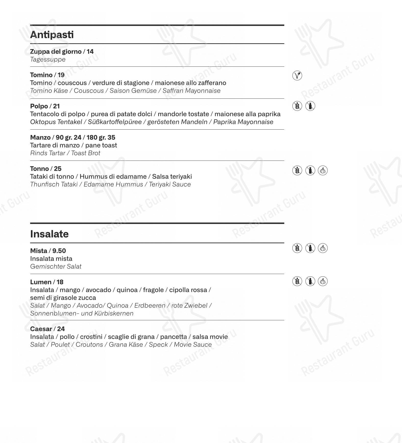 Movie Restaurant & Lounge in Locarno - Menu bar