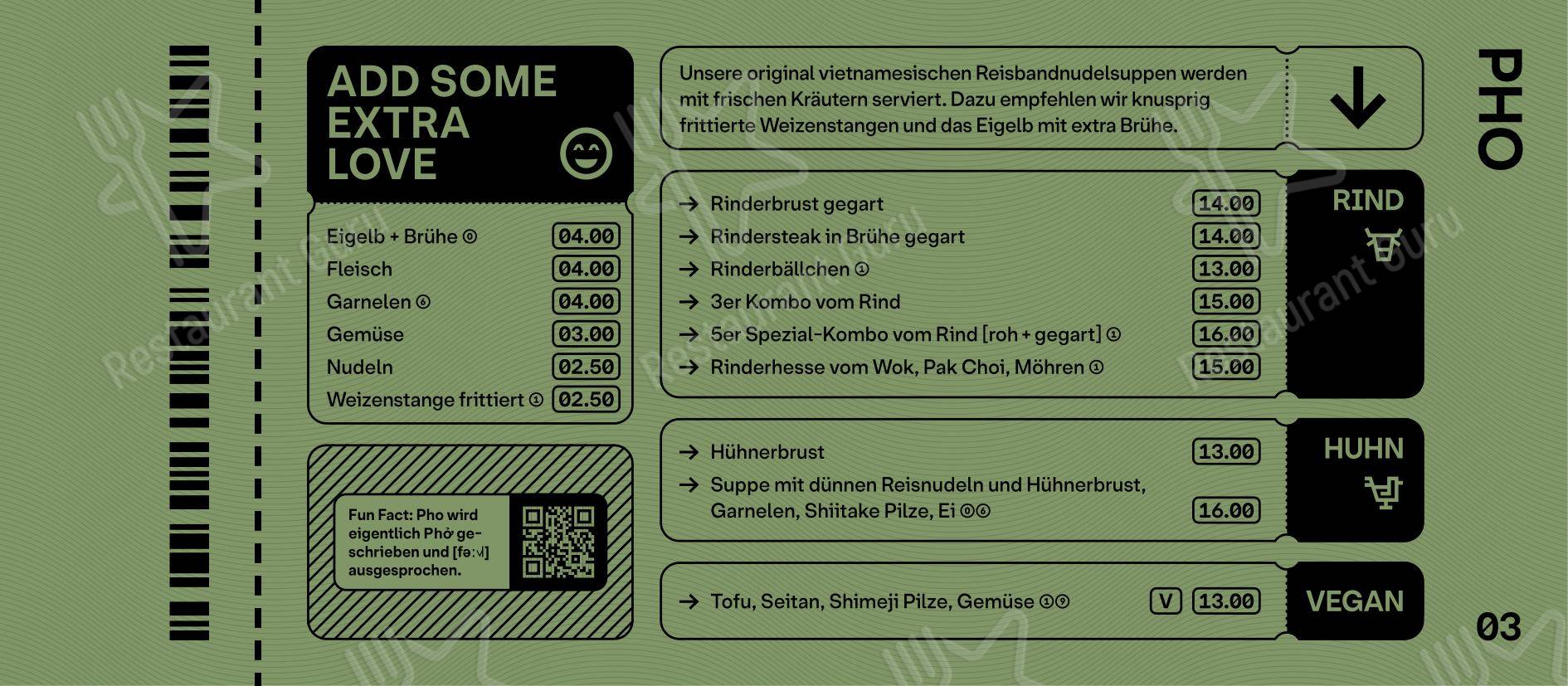 Menu pour PHO - Noodlebar (Mitte) - Menu