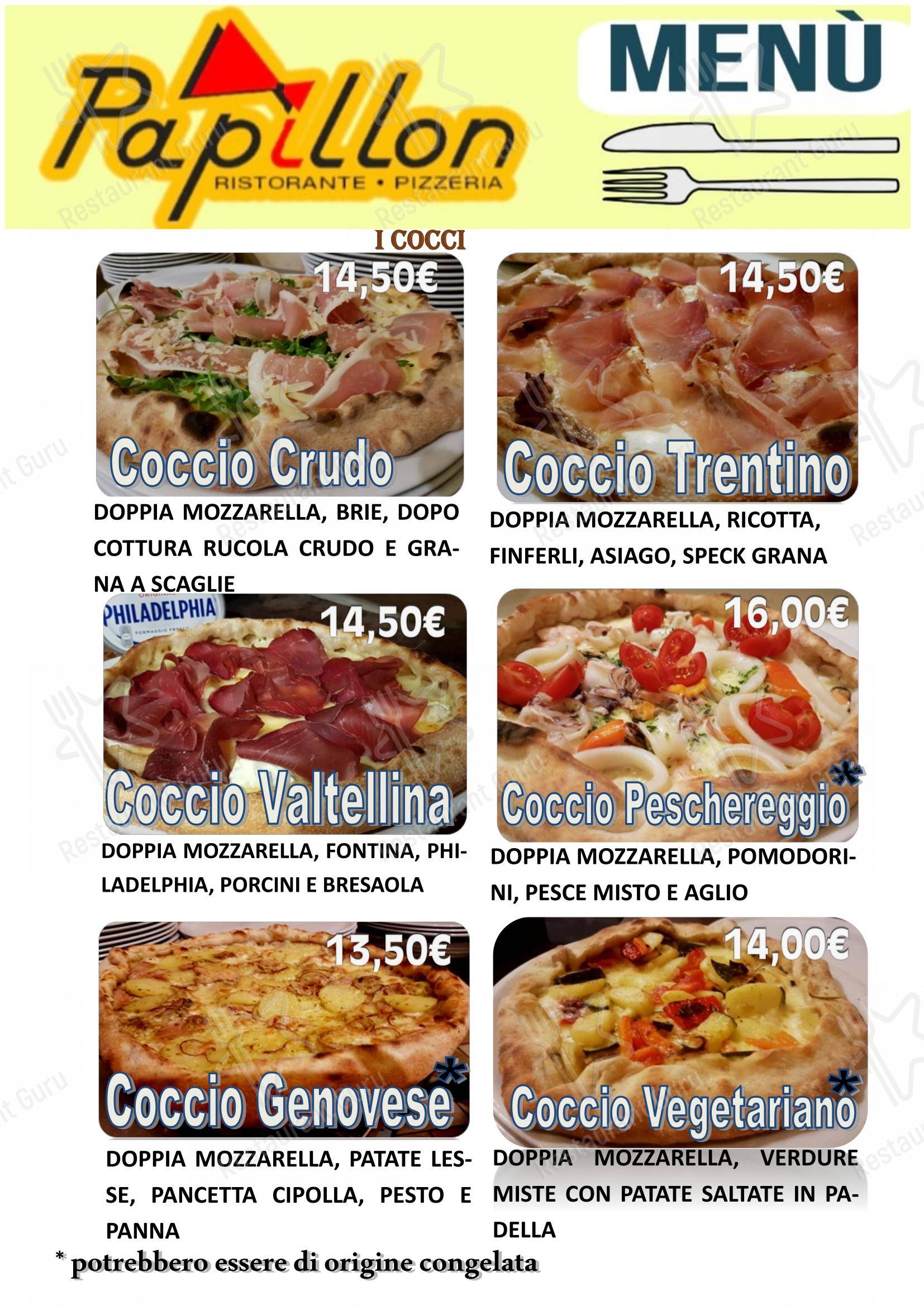 Menu per Papillon pizzeria