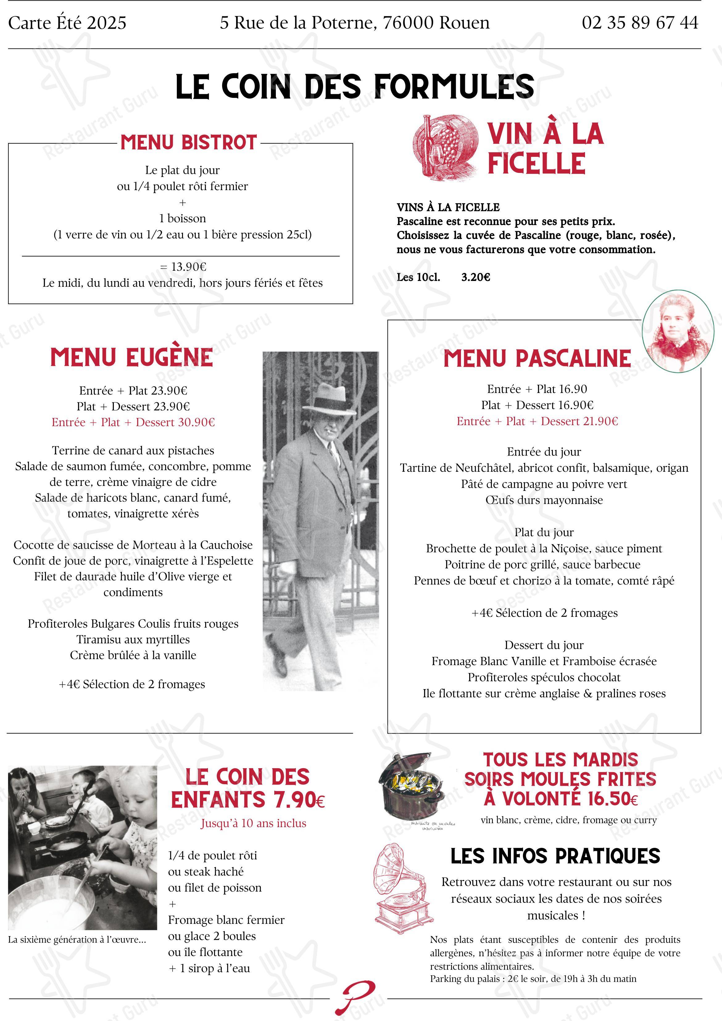Menu pour Pascaline Restaurant - Menu bar