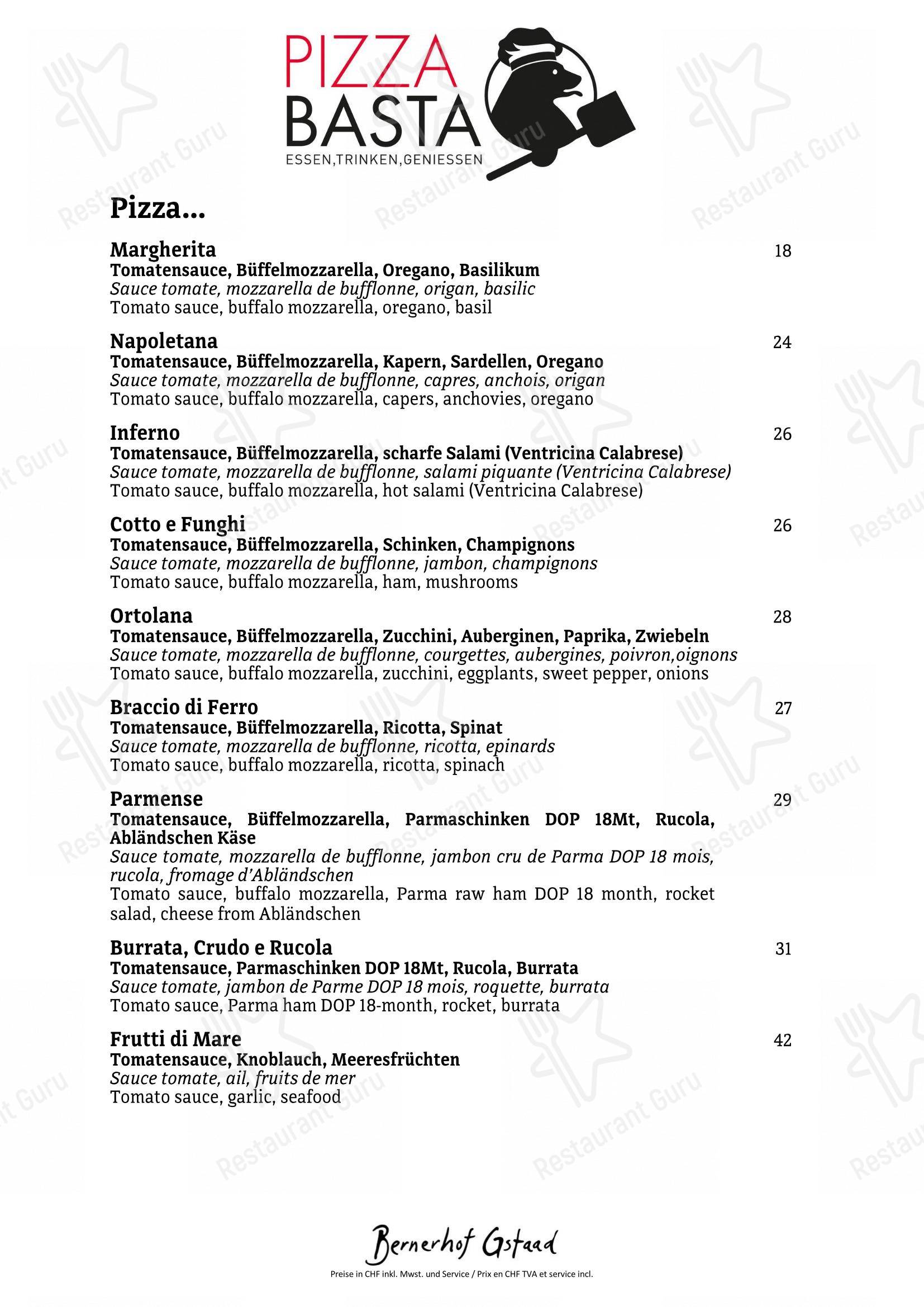 Menu per Pizza Basta in Saanen