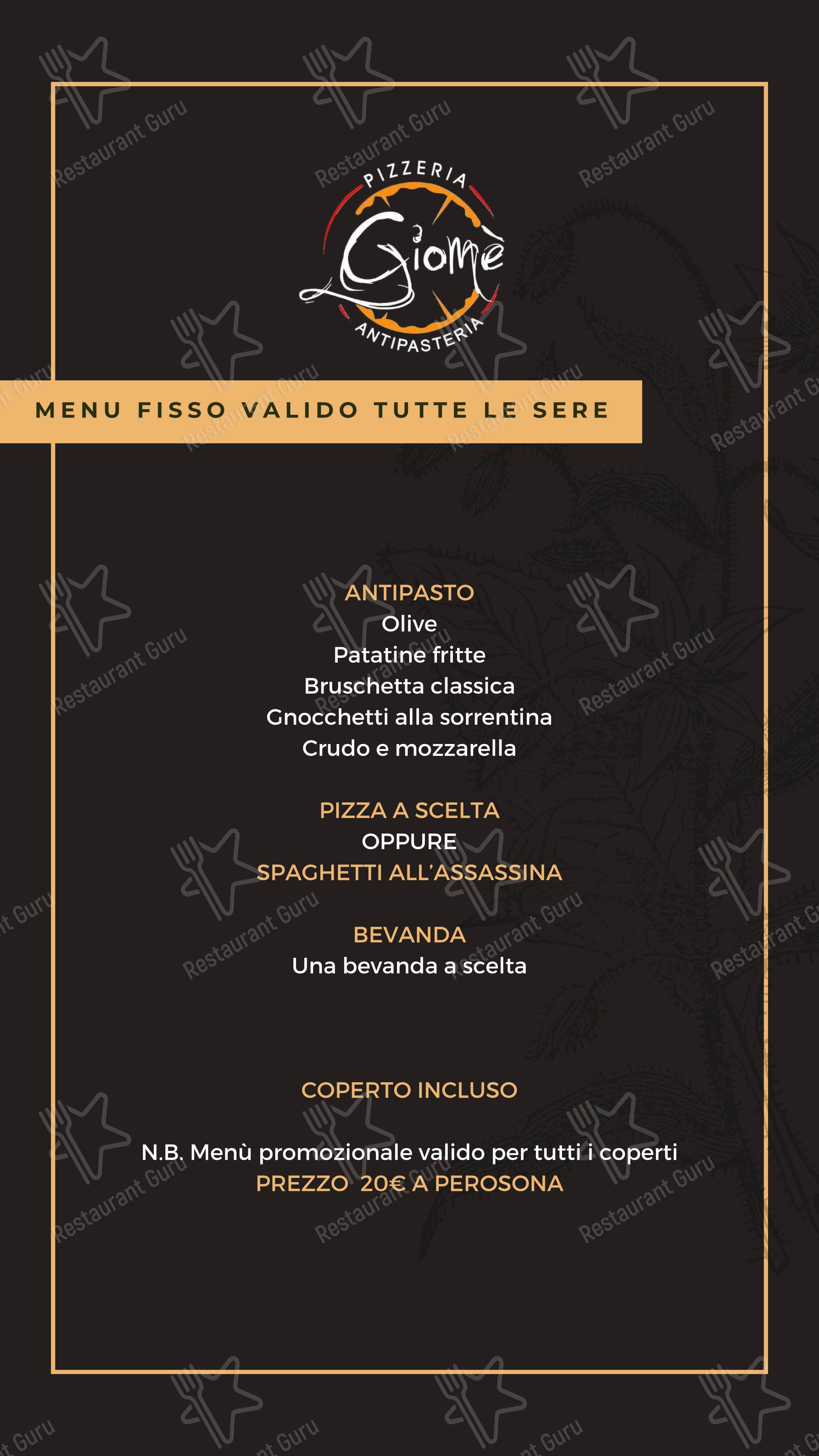 Menu per Pizzeria Antipasteria Giomè in Valenzano