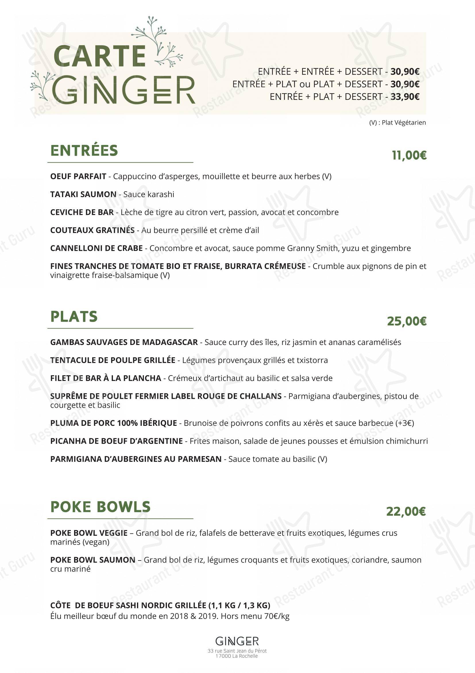 Restaurant - Le Ginger dans La Rochelle - Menu