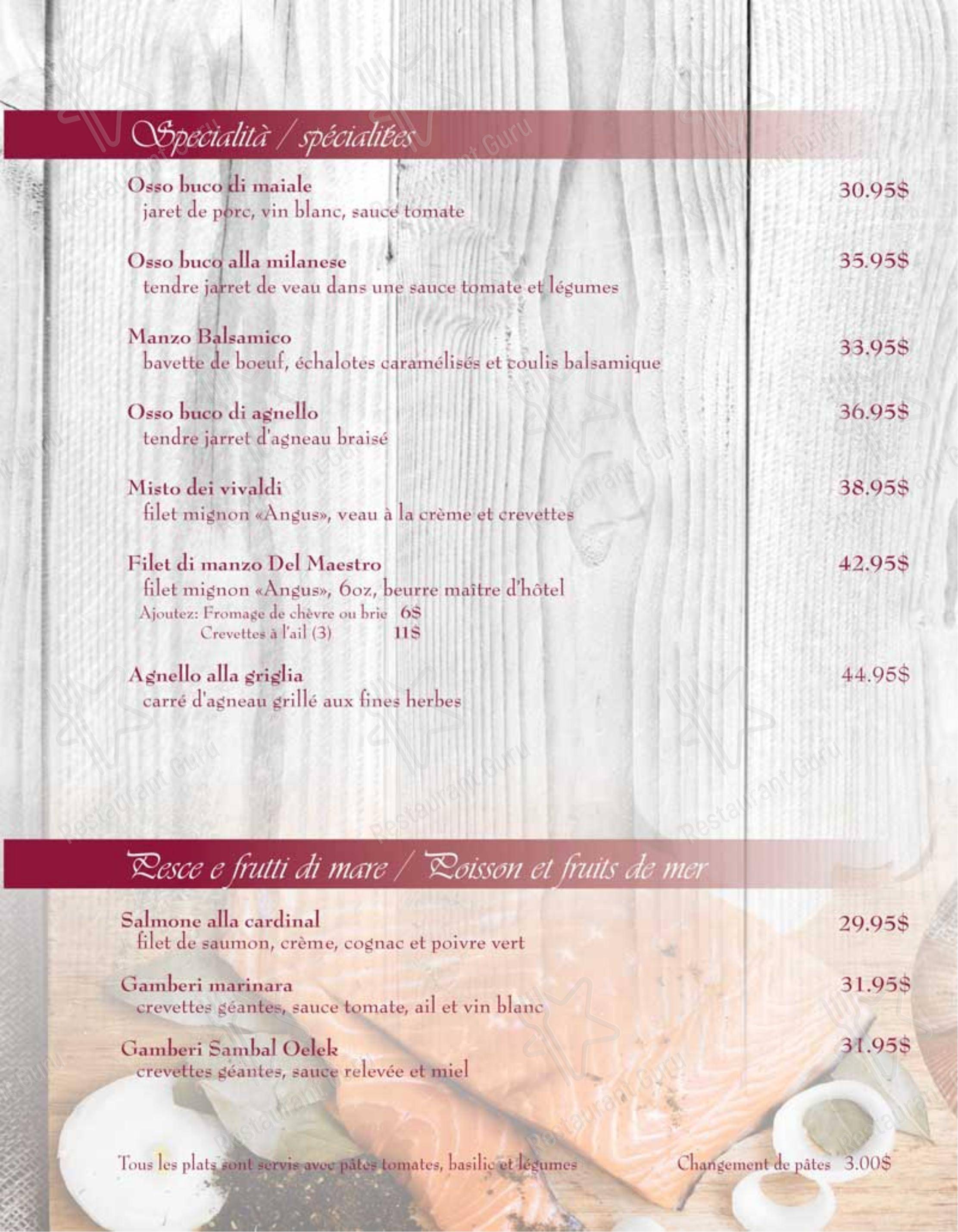 Menu pour Restaurant Vivaldi - Menu bar