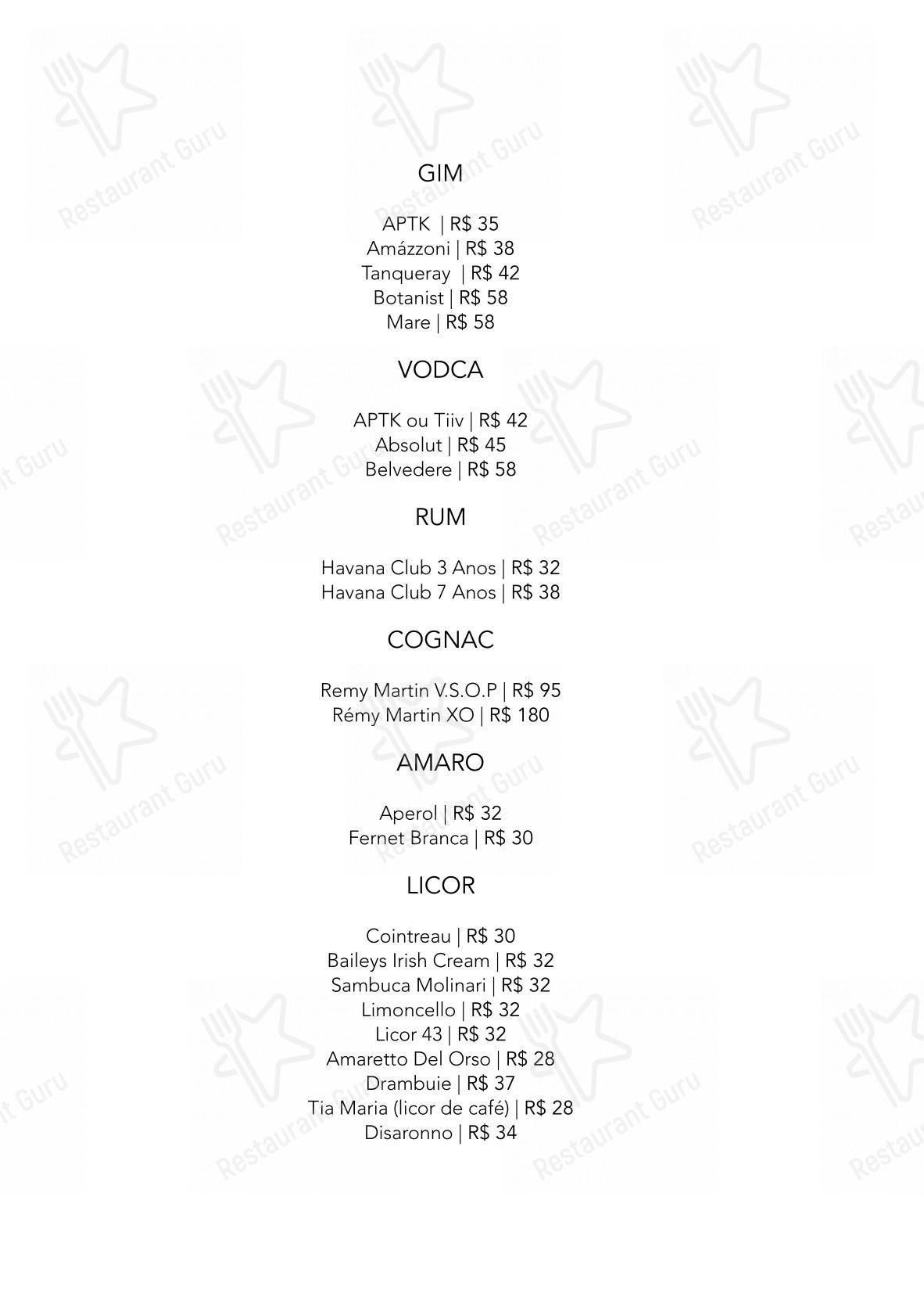 Restaurante Manioca - Menu