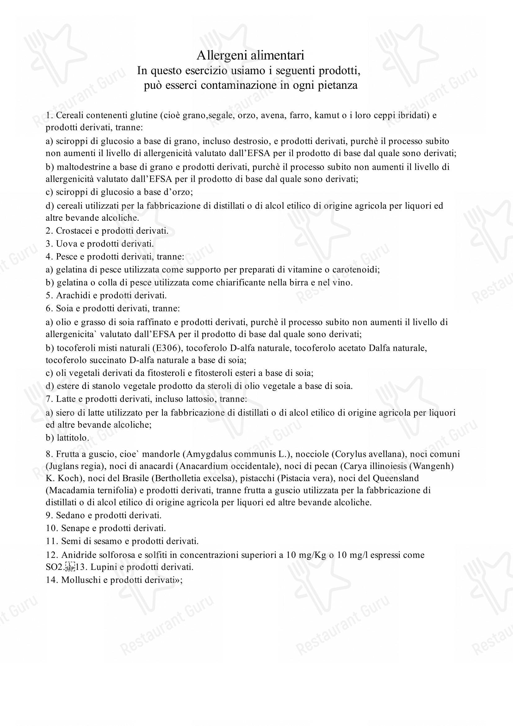 Fuocolento in Roma - Menu