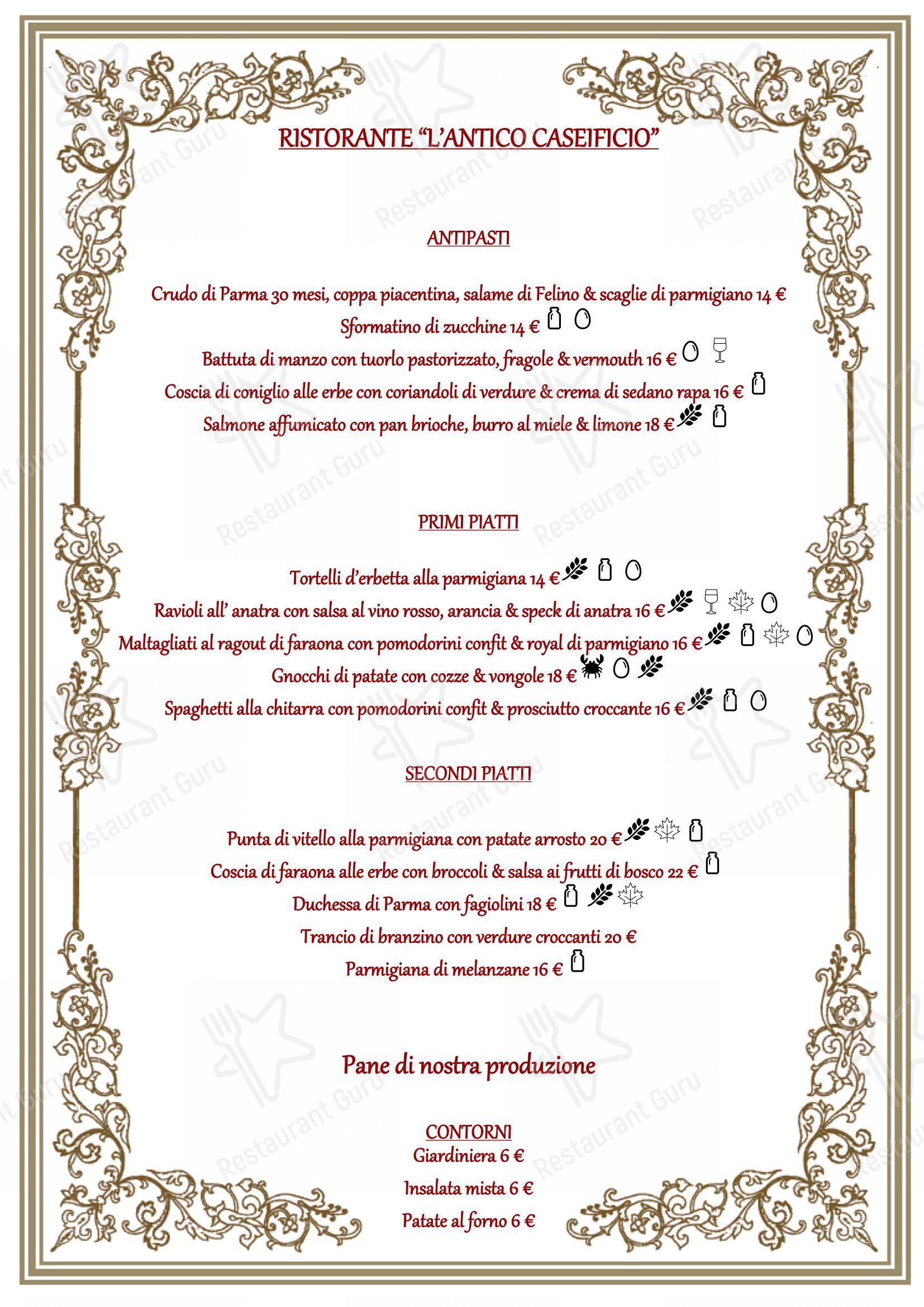 Menu bar per Ristorante Il Caseificio in Tabiano Castello
