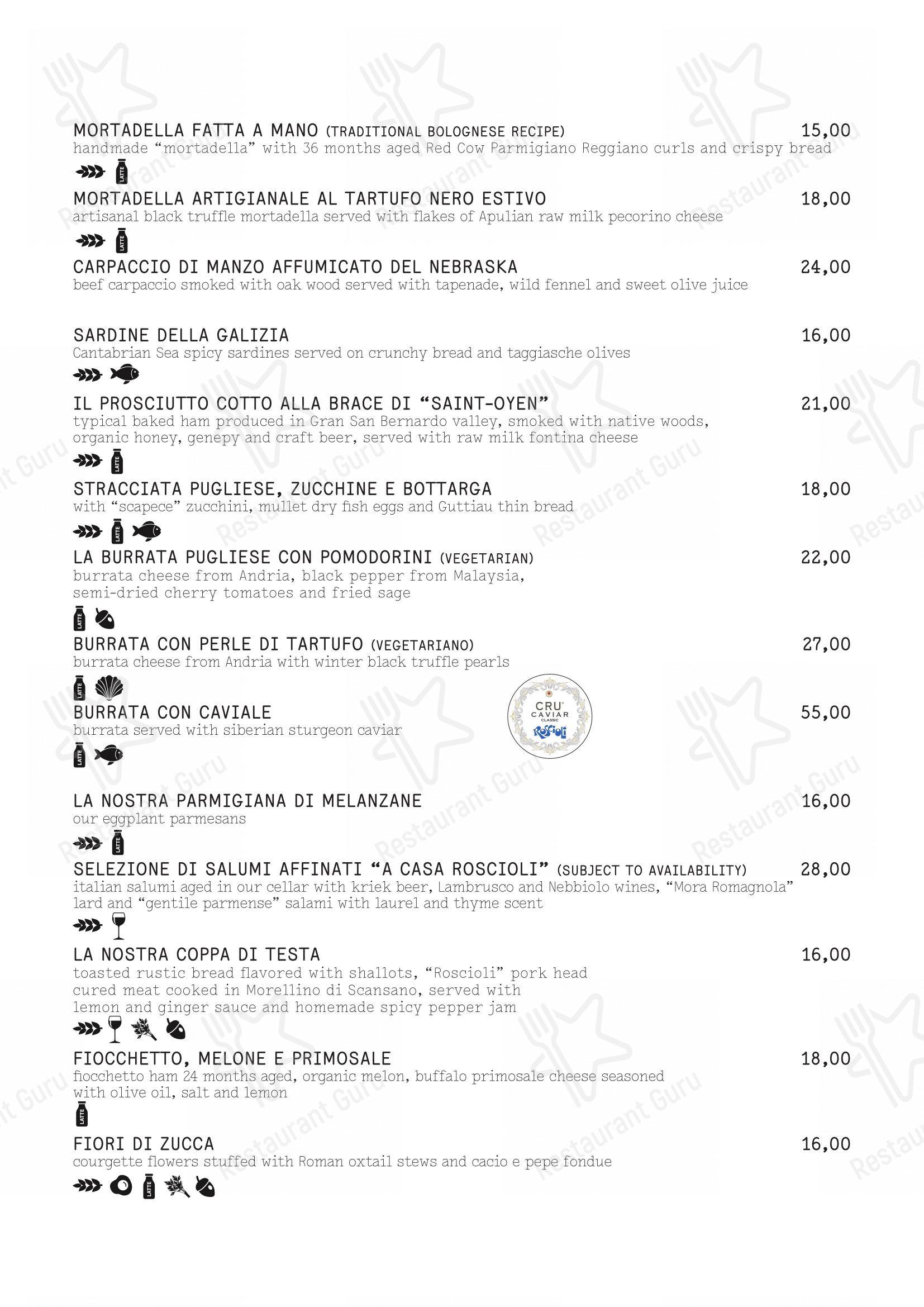 菜单 pour Roscioli Salumeria con Cucina restaurant