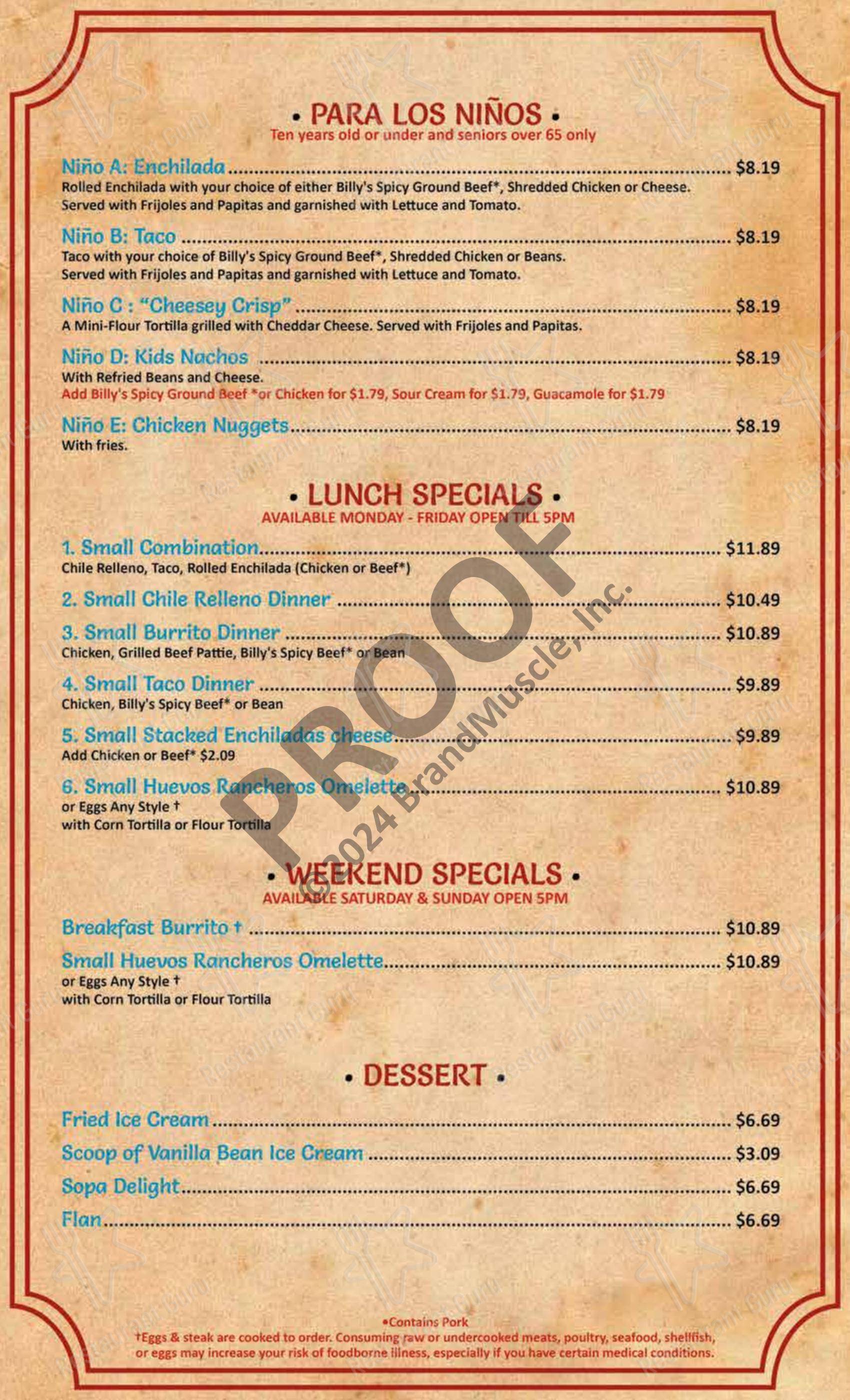 Menu at Sadie's of New Mexico restaurant, Los Ranchos de Albuquerque ...