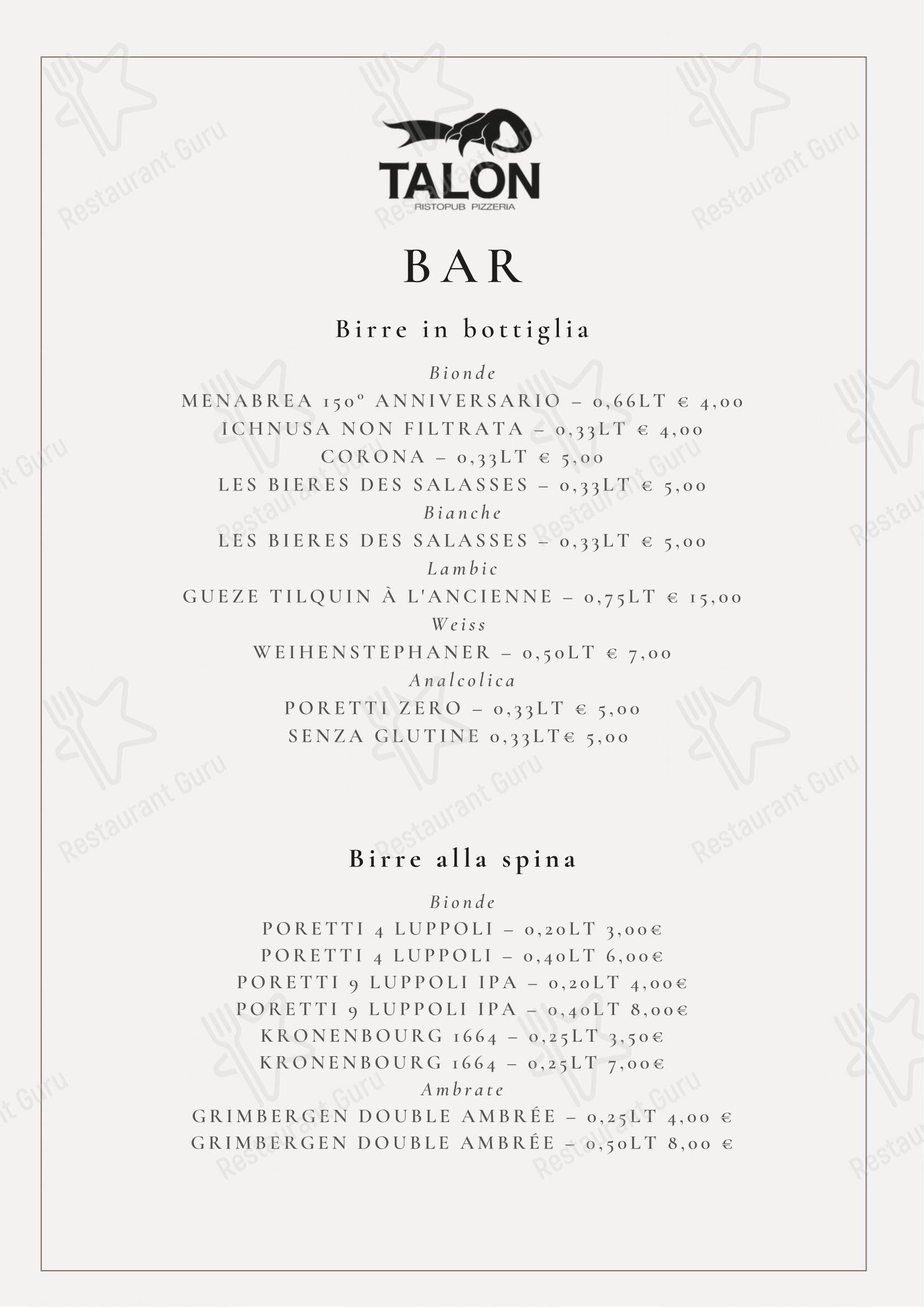 Menu per Talon Ristopub Pizzeria ristorante