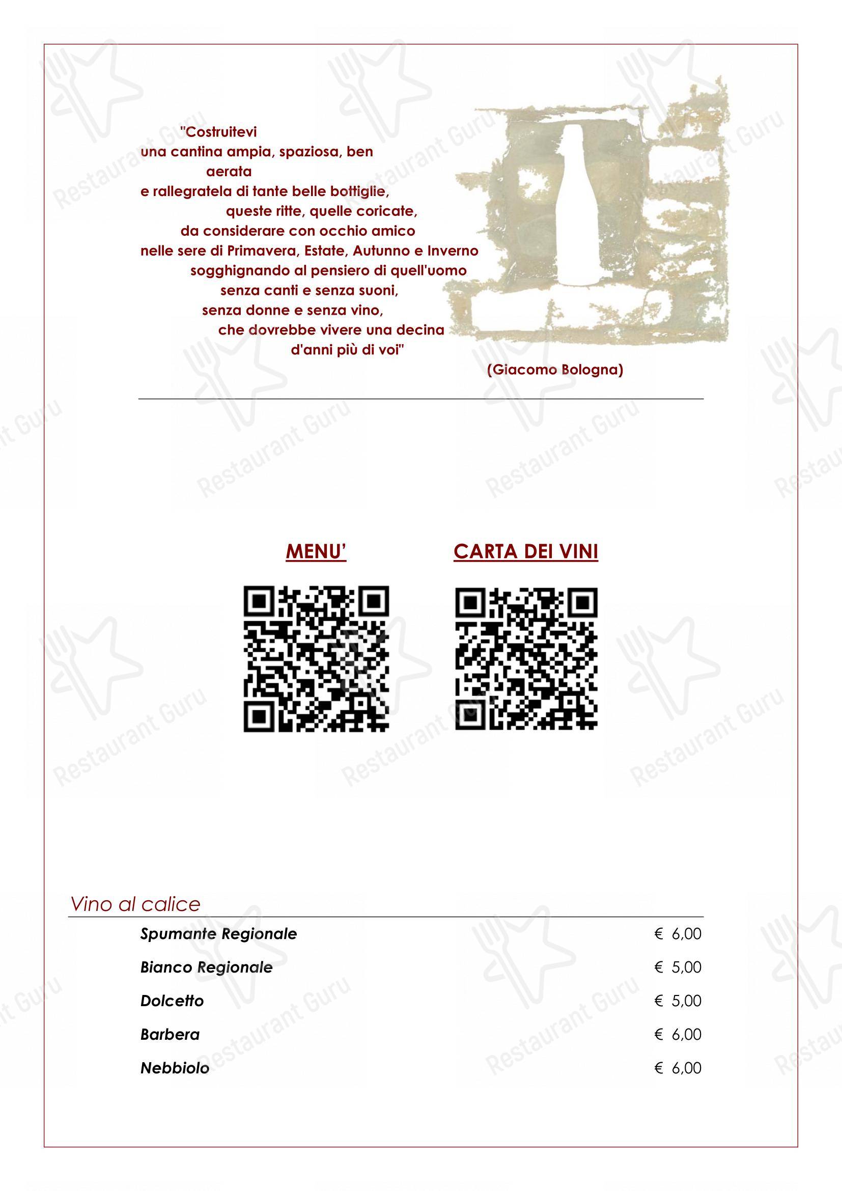 Trattoria Salvetti in Paroldo - Menu bar