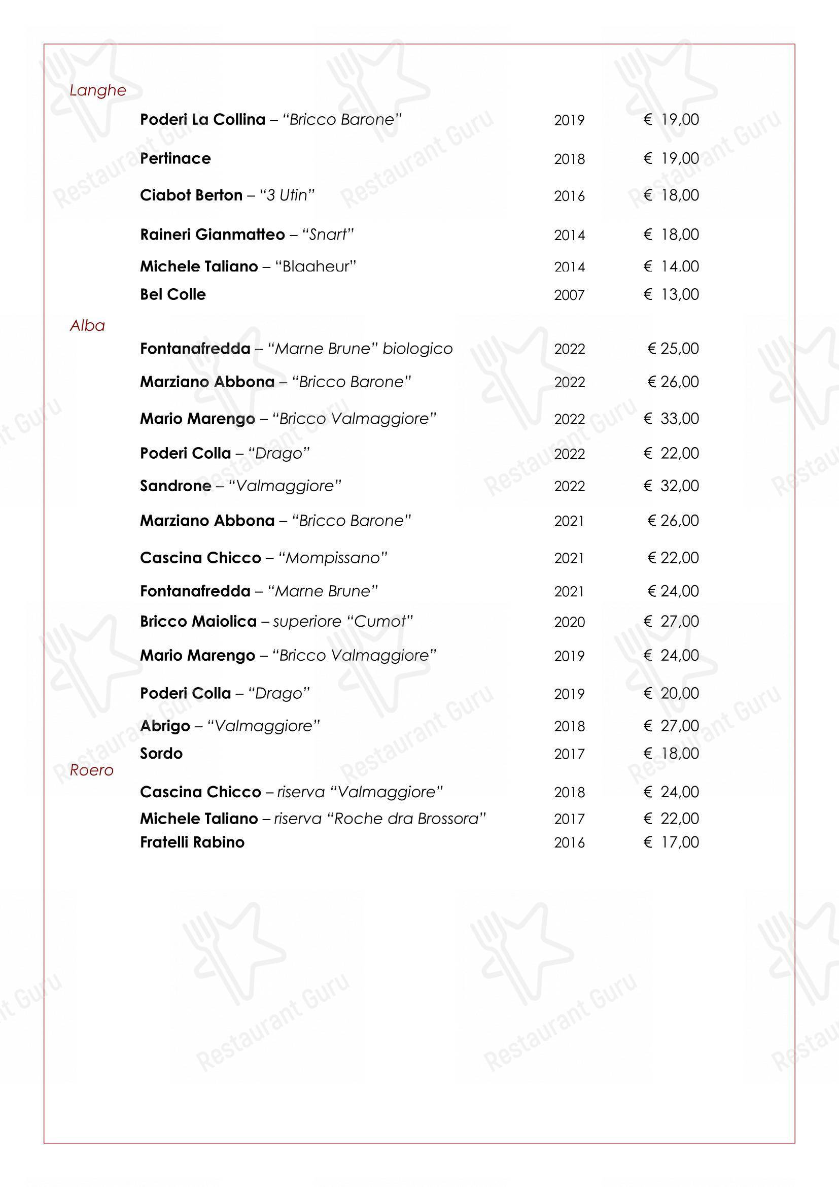 Trattoria Salvetti in Paroldo - Menu bar