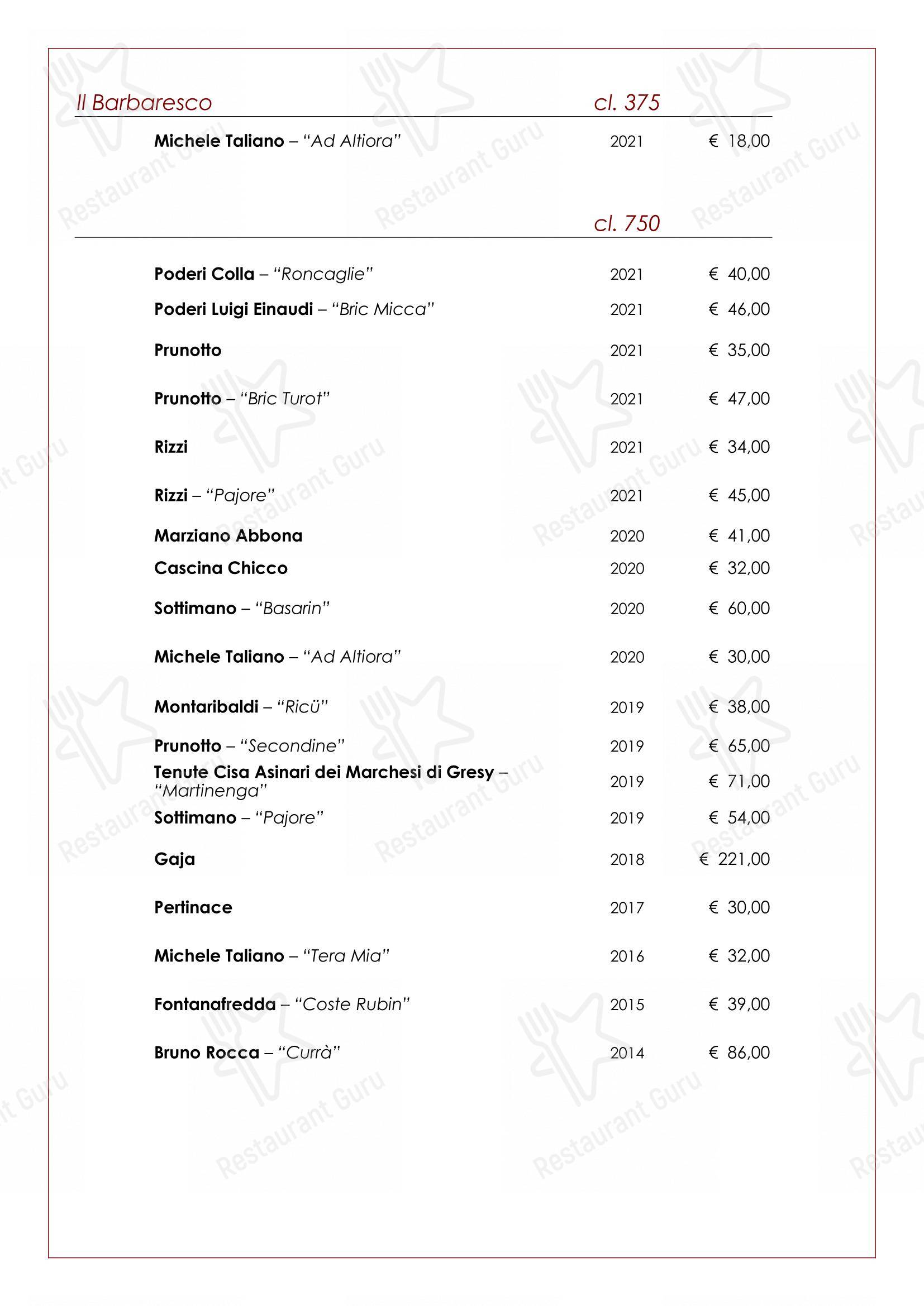 Menu bar per Trattoria Salvetti ristorante
