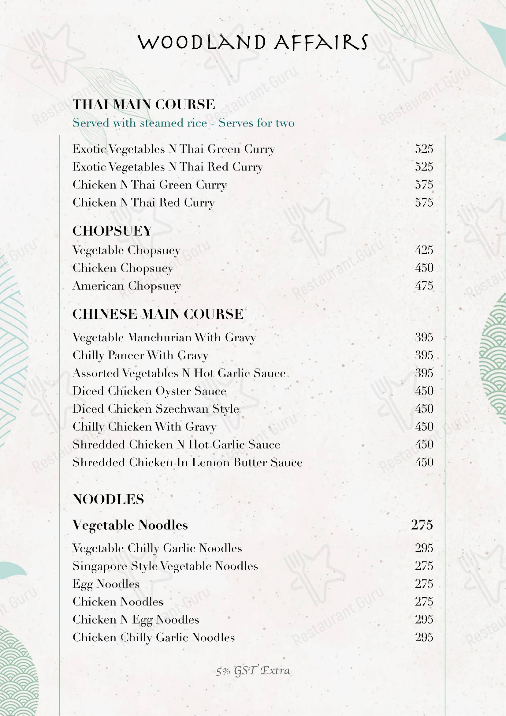 Woodland Affairs in New Delhi - Основное меню