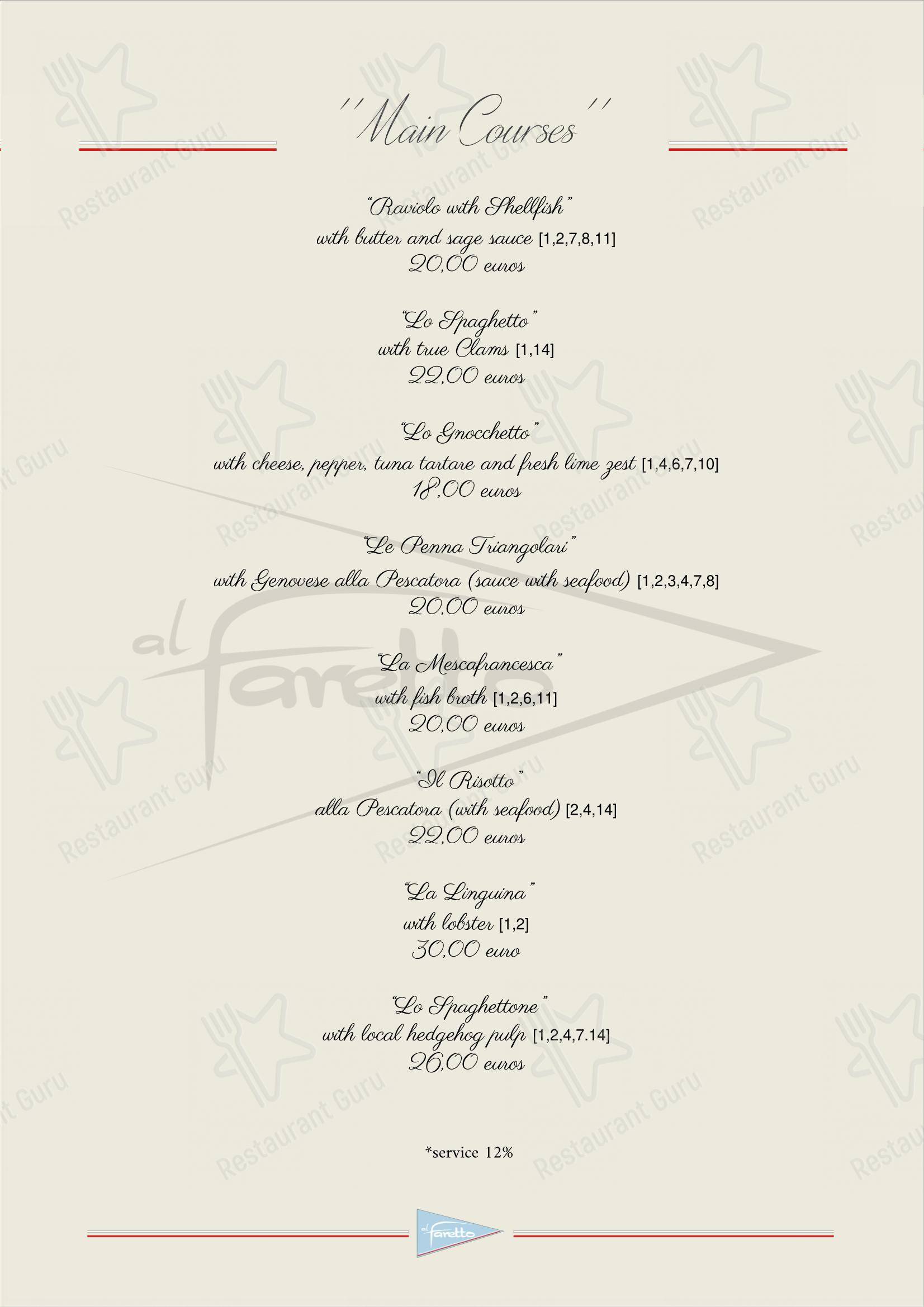 Menu di al Faretto - Terrazza sul mare - Menu bar