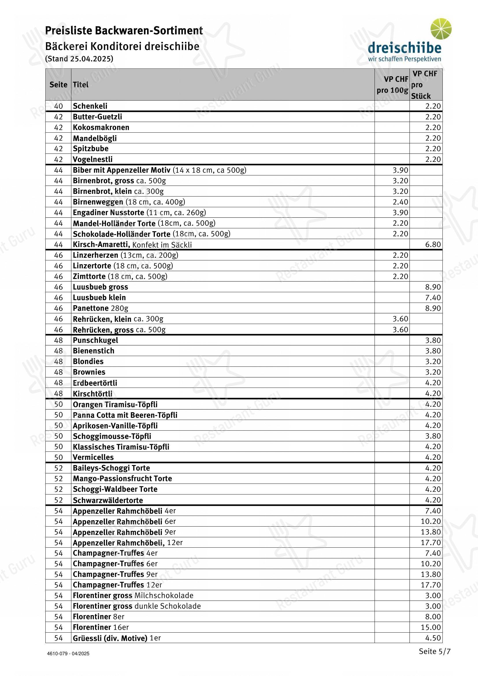 dorfbeck dorfkafi dreischiibe in Herisau - Menu bar