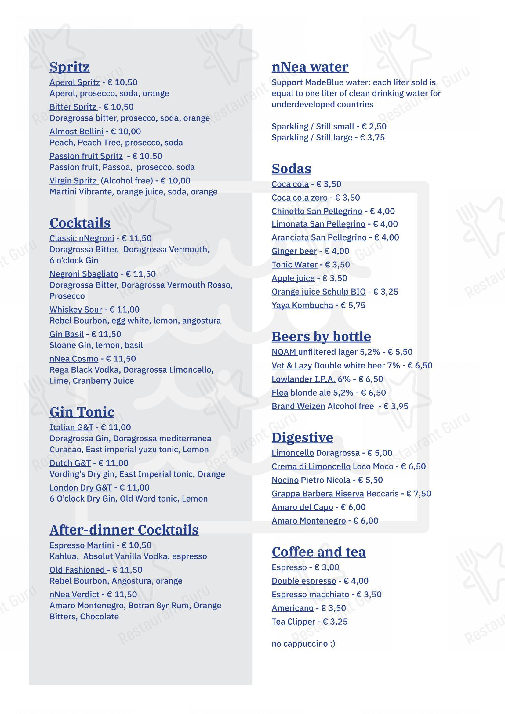 Menu pour nNea Pizza pizzeria