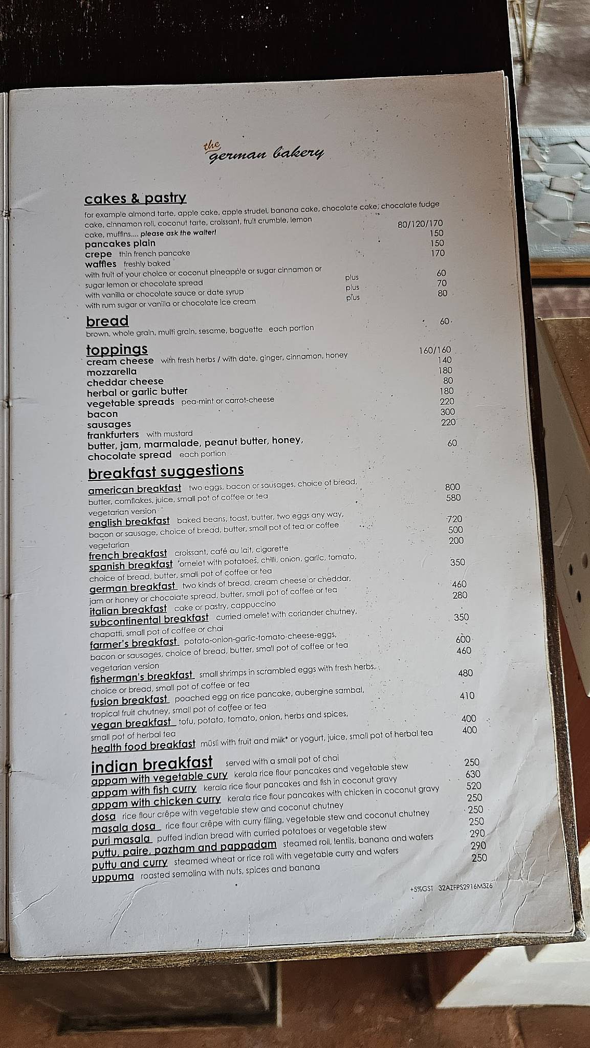 the german bakery menu