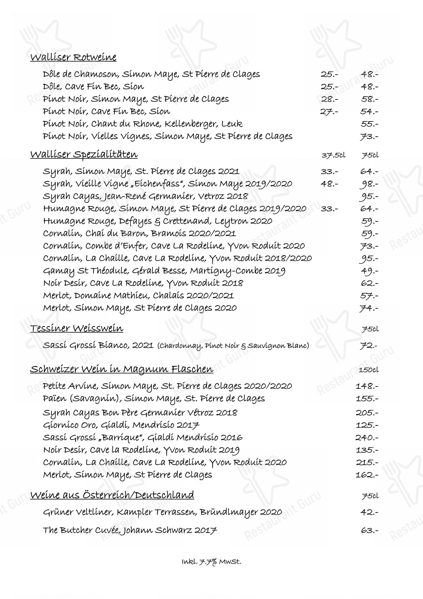 Restaurant Zum See in Zermatt - Menu