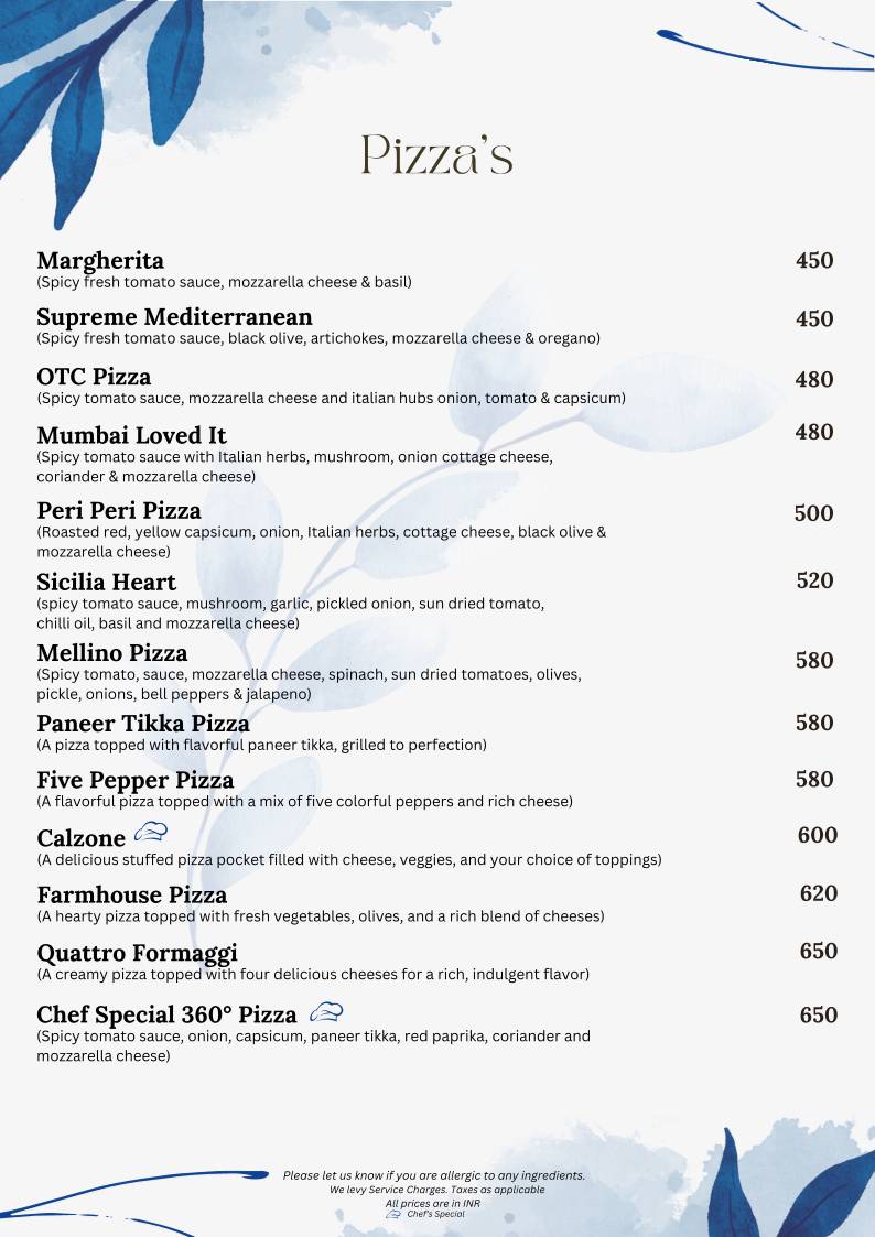 360° - Best cocktail bar & lounge Panoramic Rooftop menu
