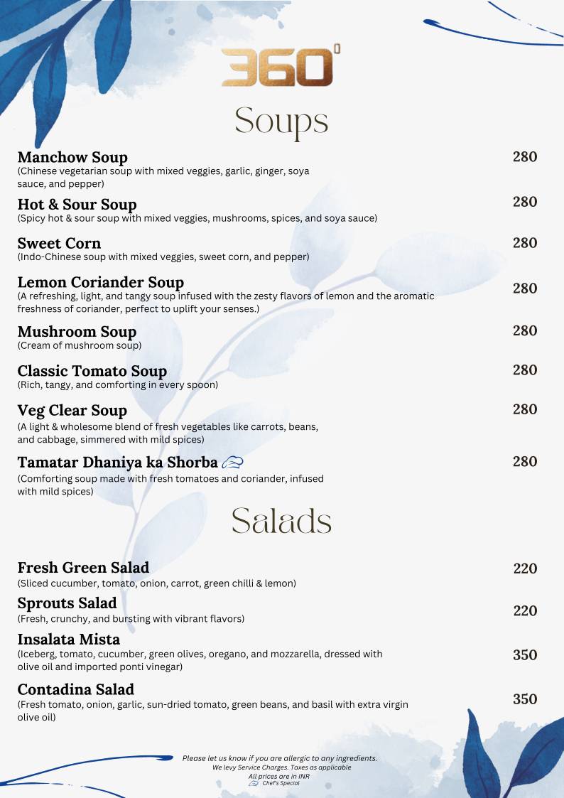 360° - Best cocktail bar & lounge Panoramic Rooftop menu