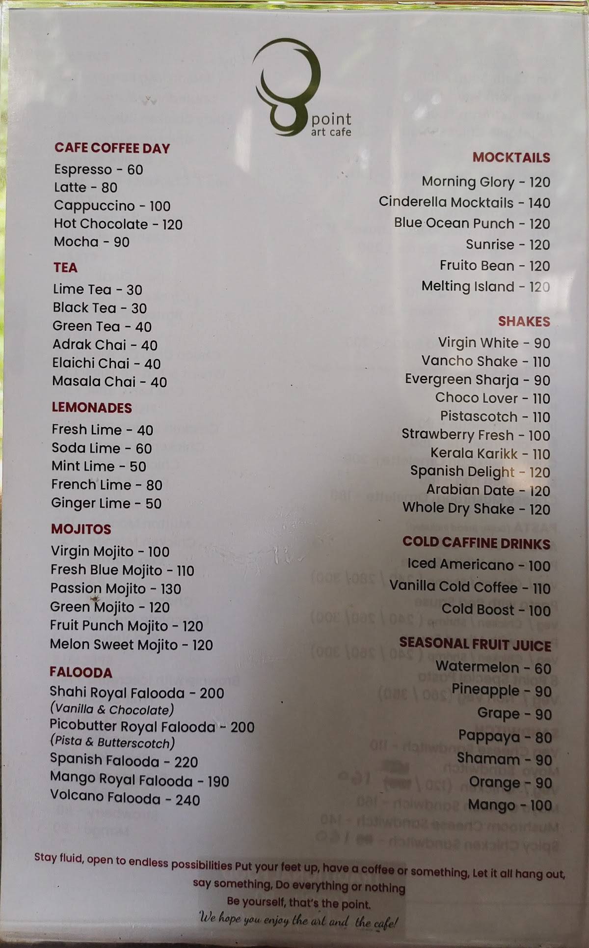 8Point ArtCafe menu