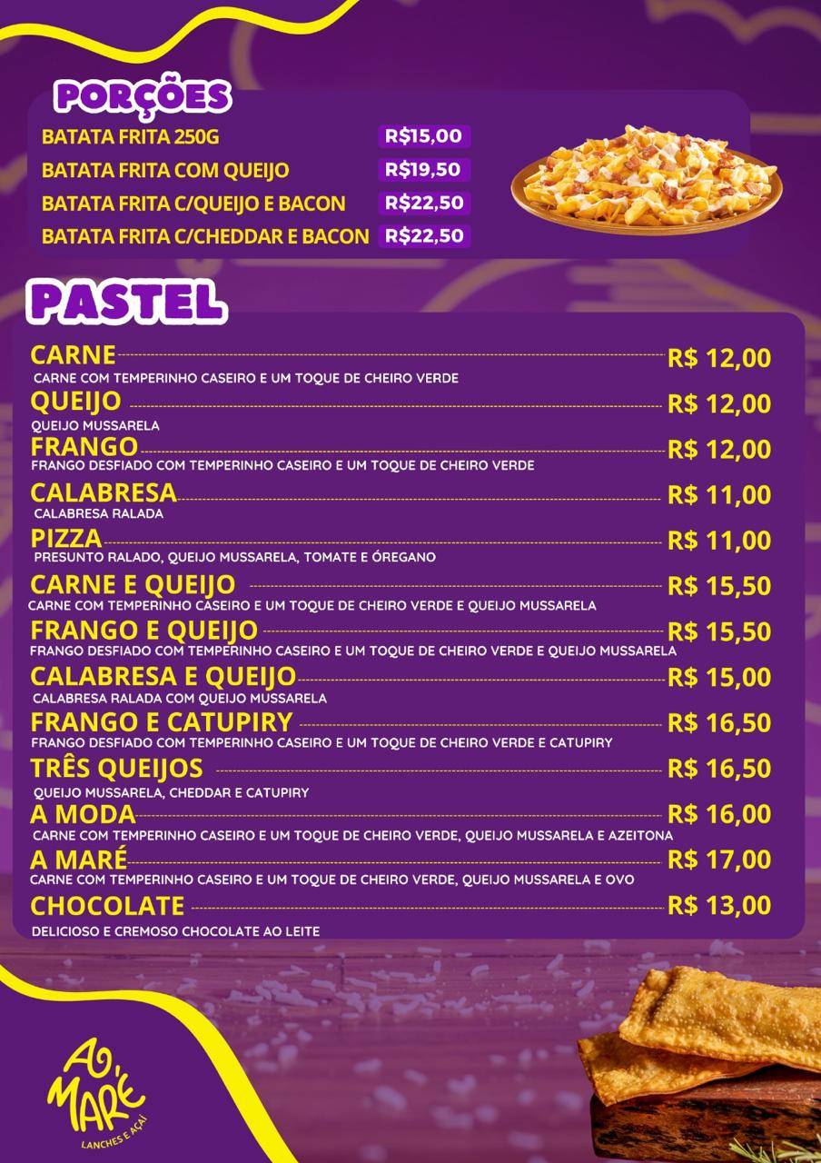 A Maré Lanches e Açaí cardápio