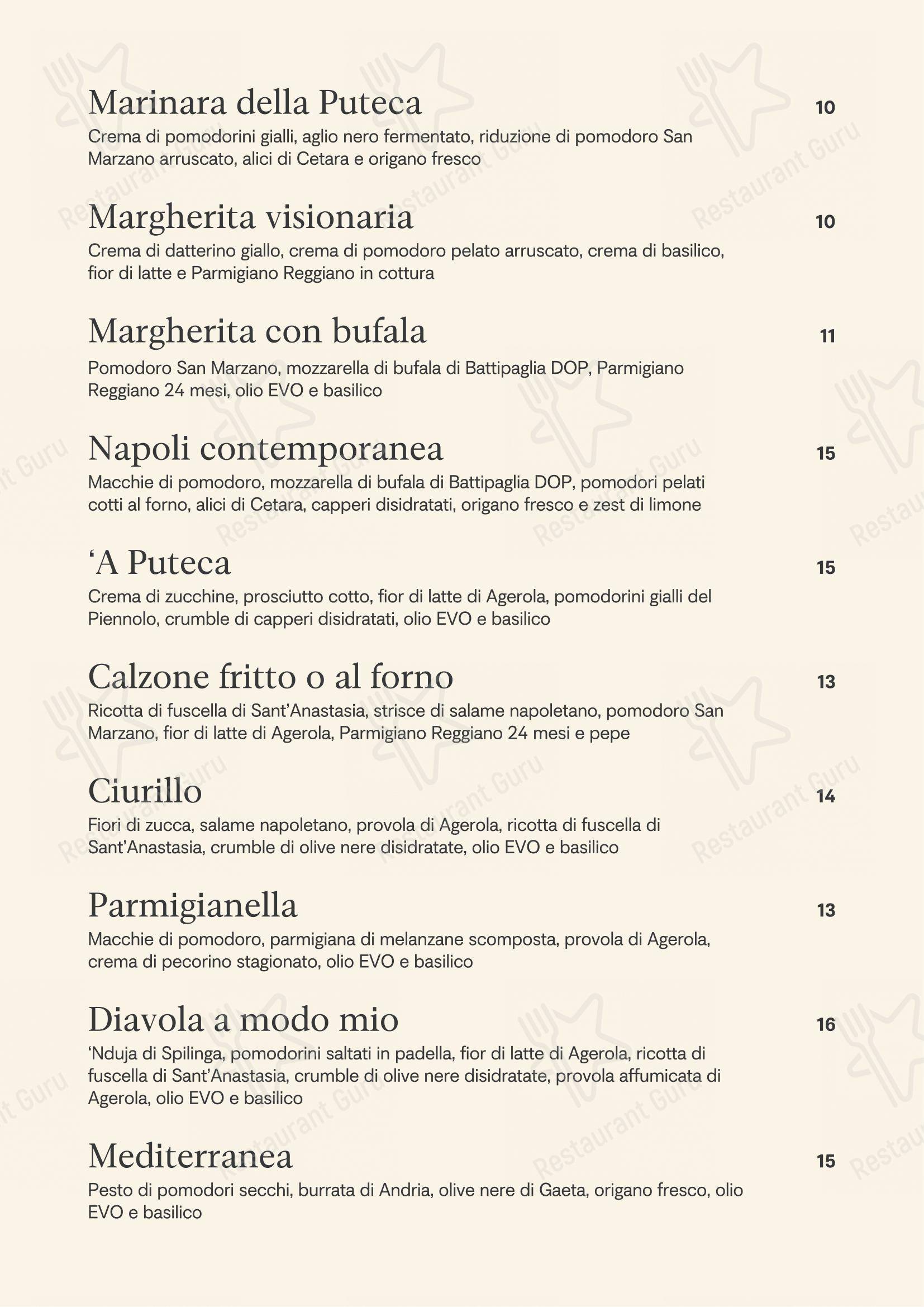 Основное меню per ’a Puteca in Firenze