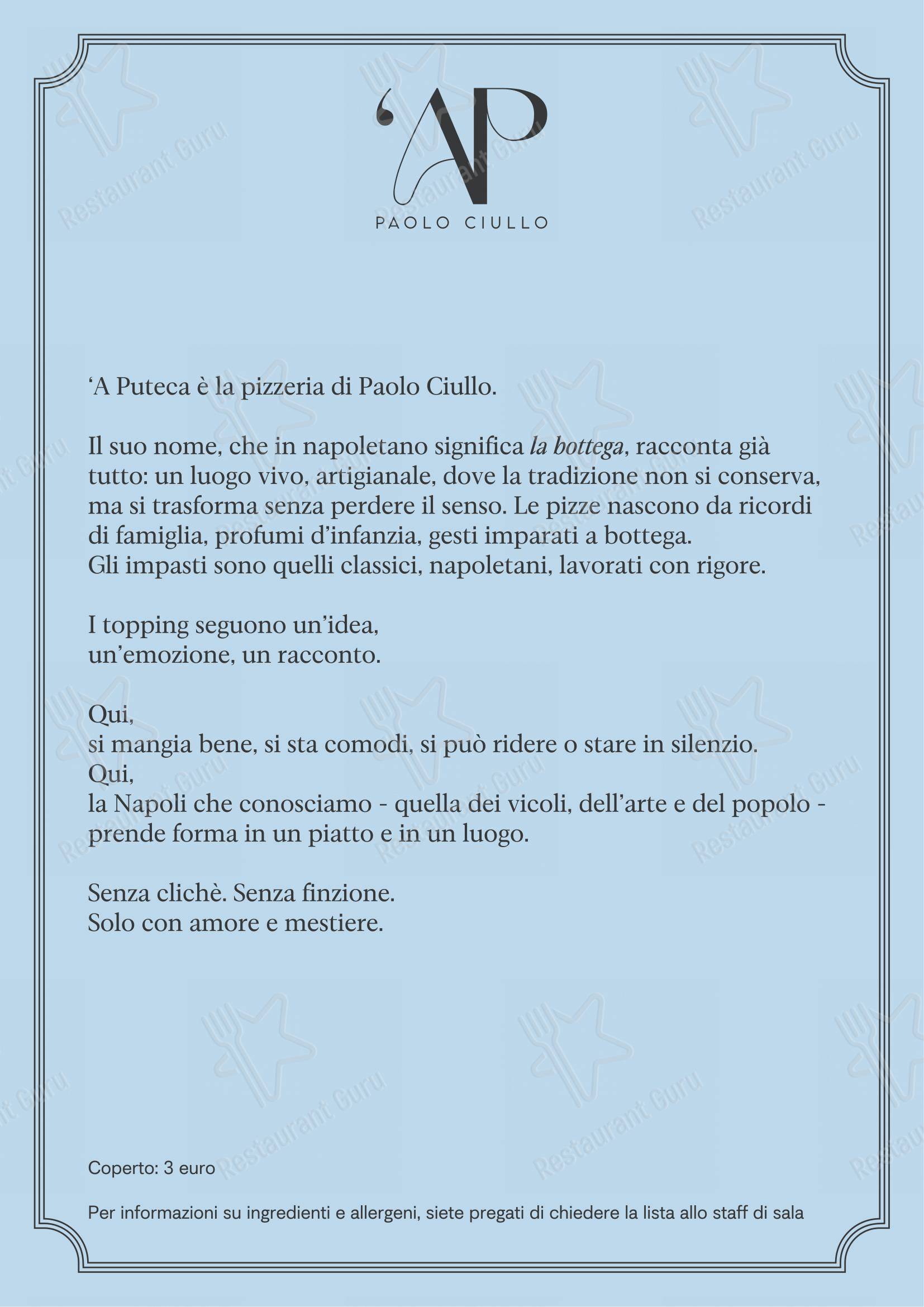 ’a Puteca in Firenze - Основное меню