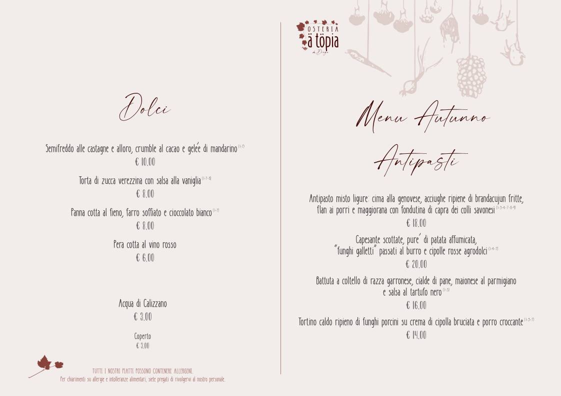Menu di Osteria ä Töpia 