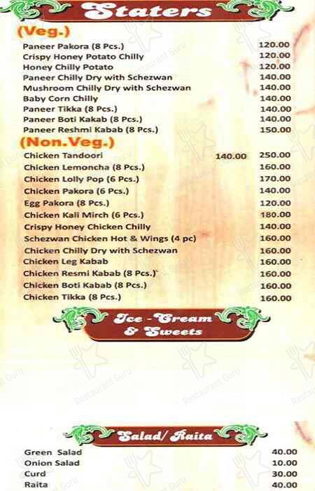 A Yours Family menu