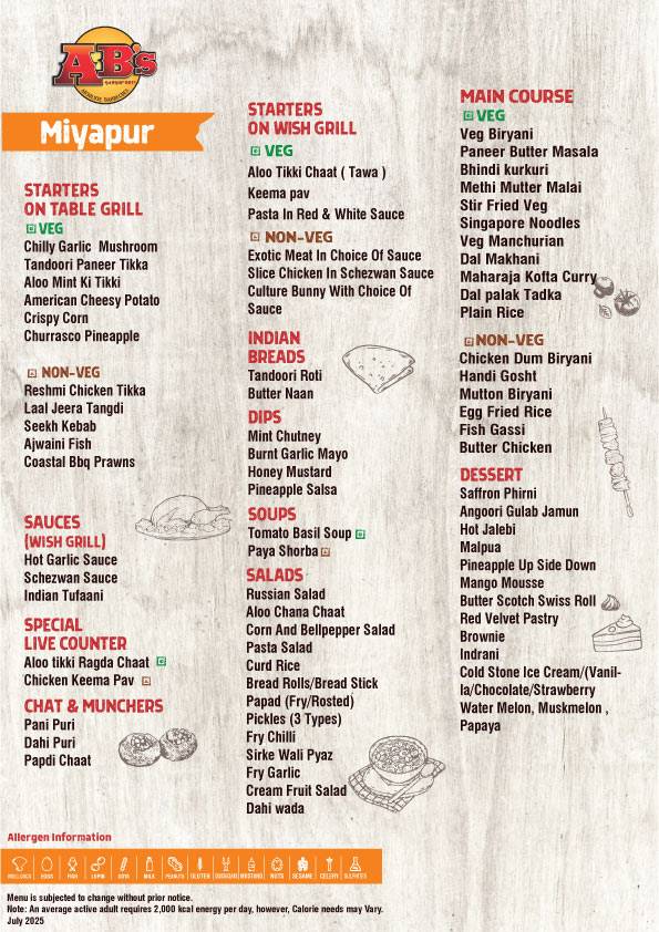 AB's - Absolute Barbecues Miyapur, Hyderabad menu