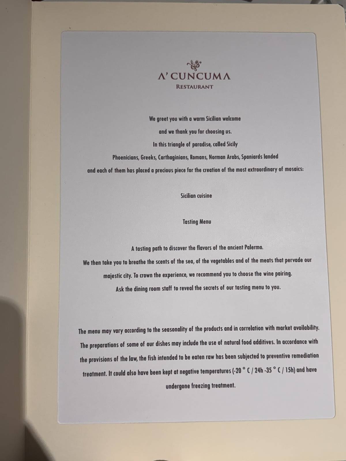 Menu di A'Cuncuma Restaurant 