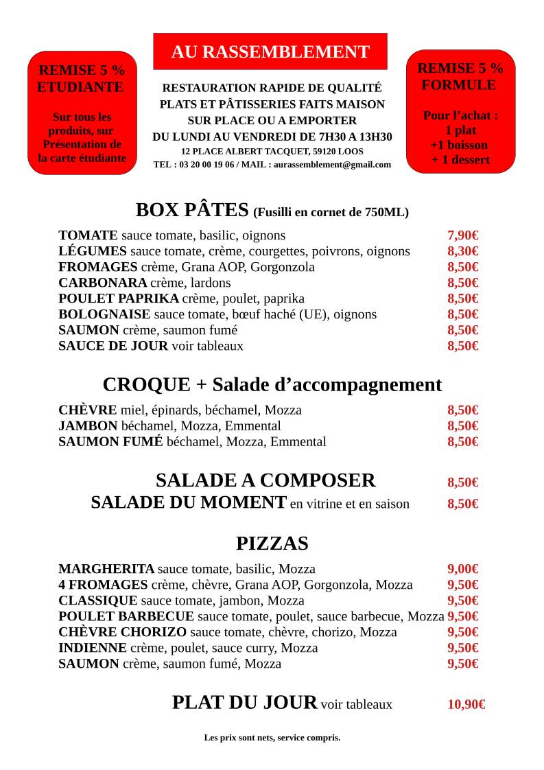 Menu de AU RASSEMBLEMENT