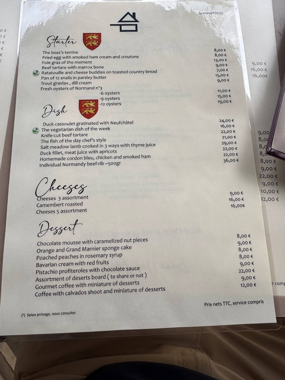 Menu de AUBERGE SAINT MACLOU