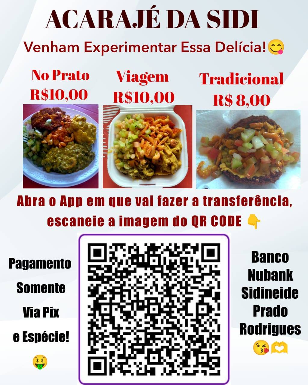 Acarajé da Sidi cardápio