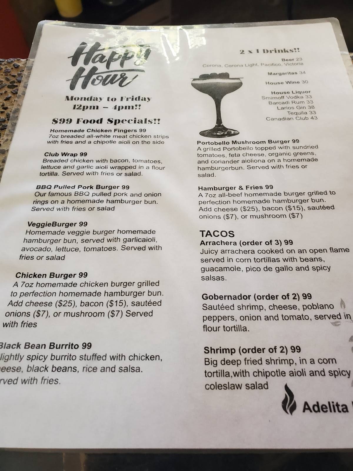 Menu at Adelita Bar & Grill, San Antonio Tlayacapan