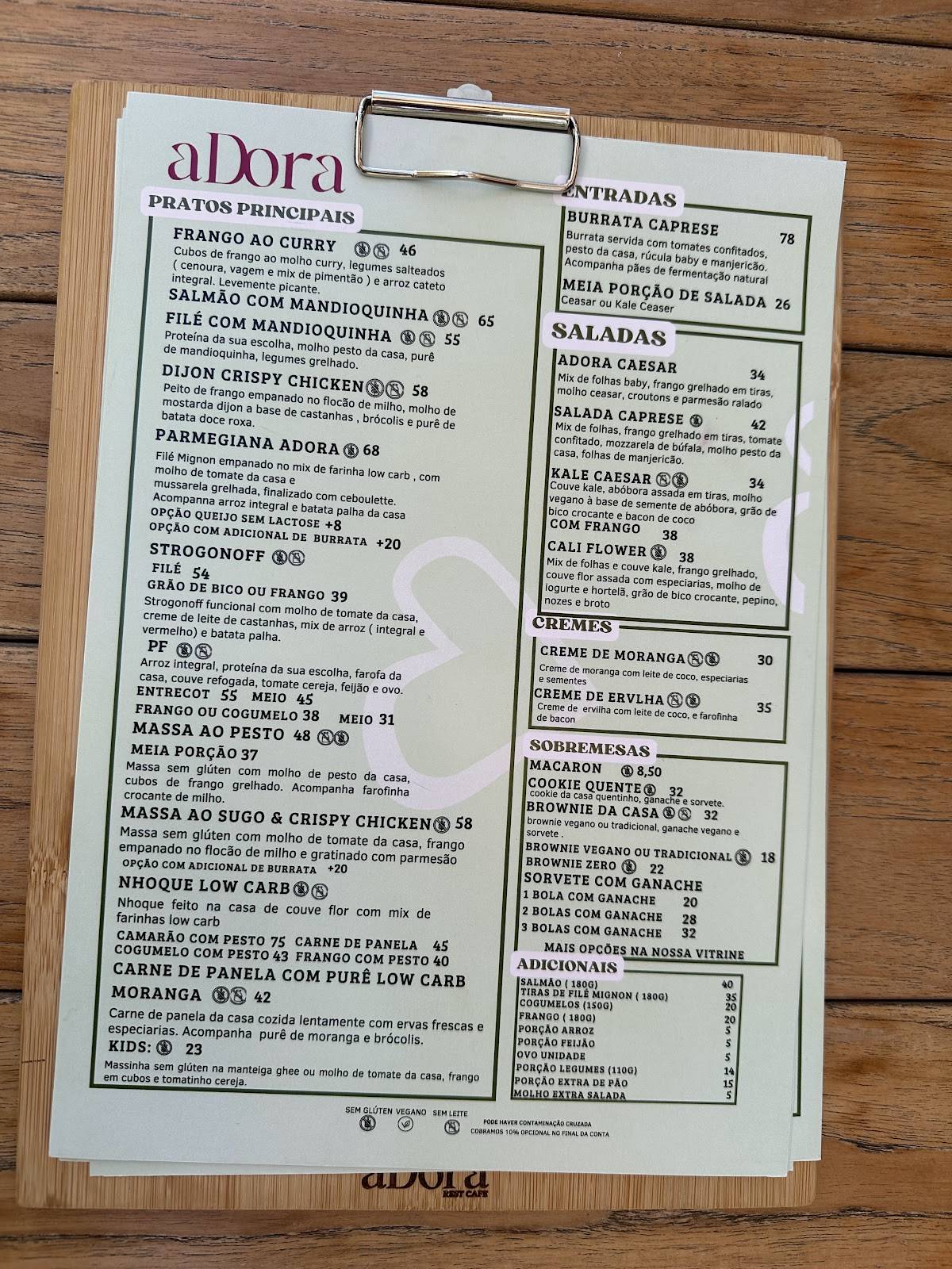 Adora Rest Café cardápio