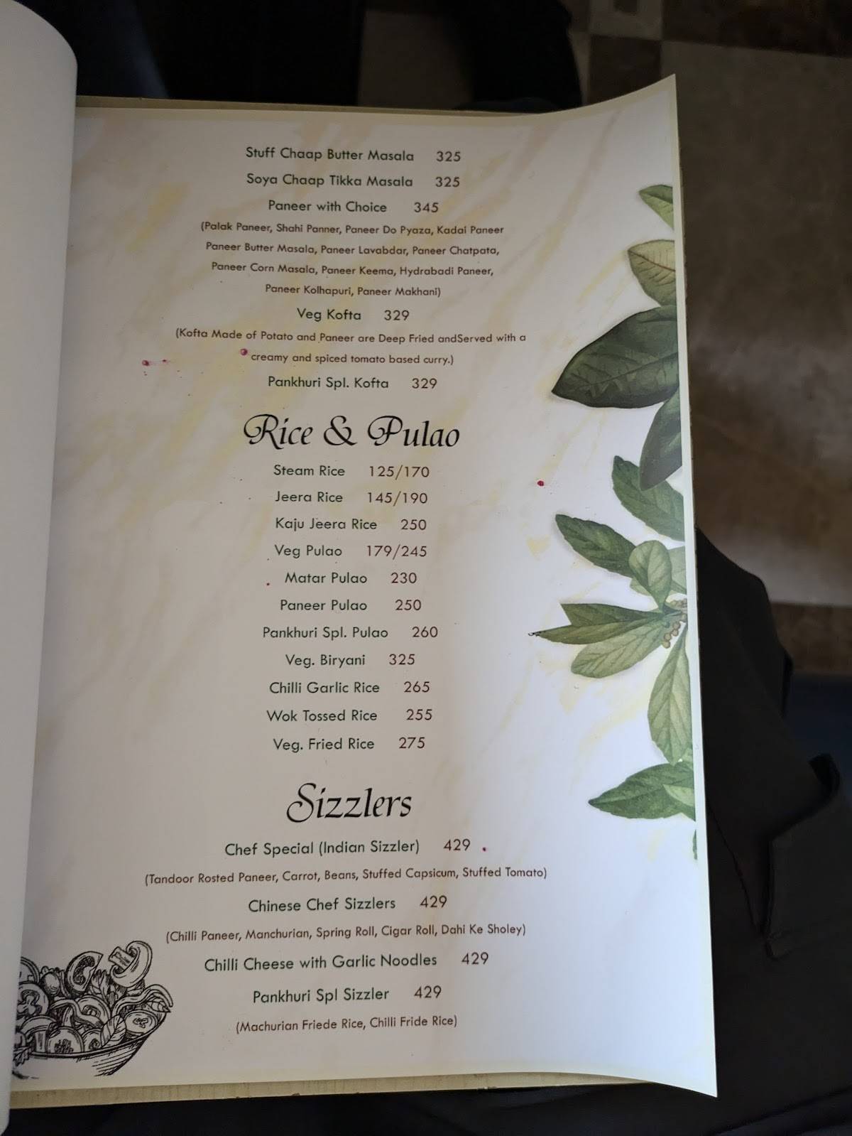 Pankhuri Restaurant - Pure Veg restaurant in Agra menu