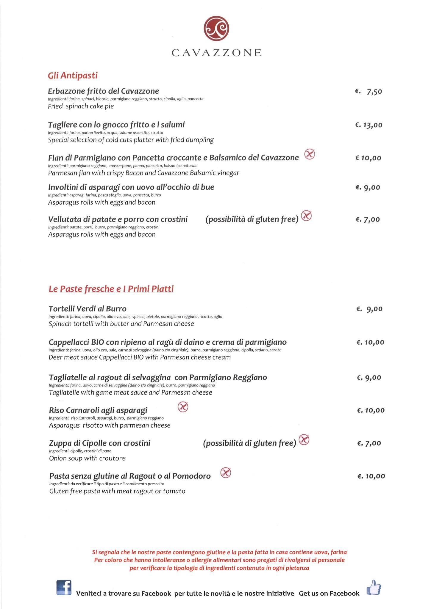 Menu di Azienda Agricola e Agrituristica Cavazzone 