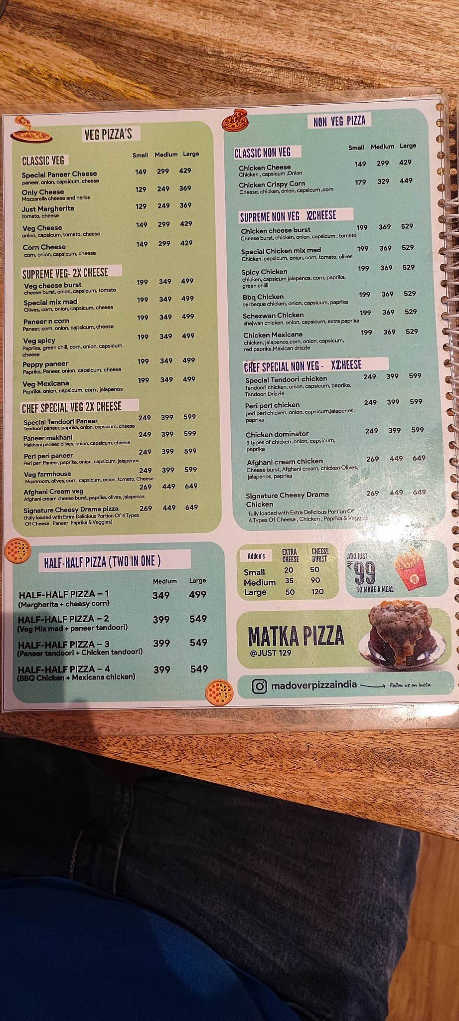 Mad Over Pizza menu