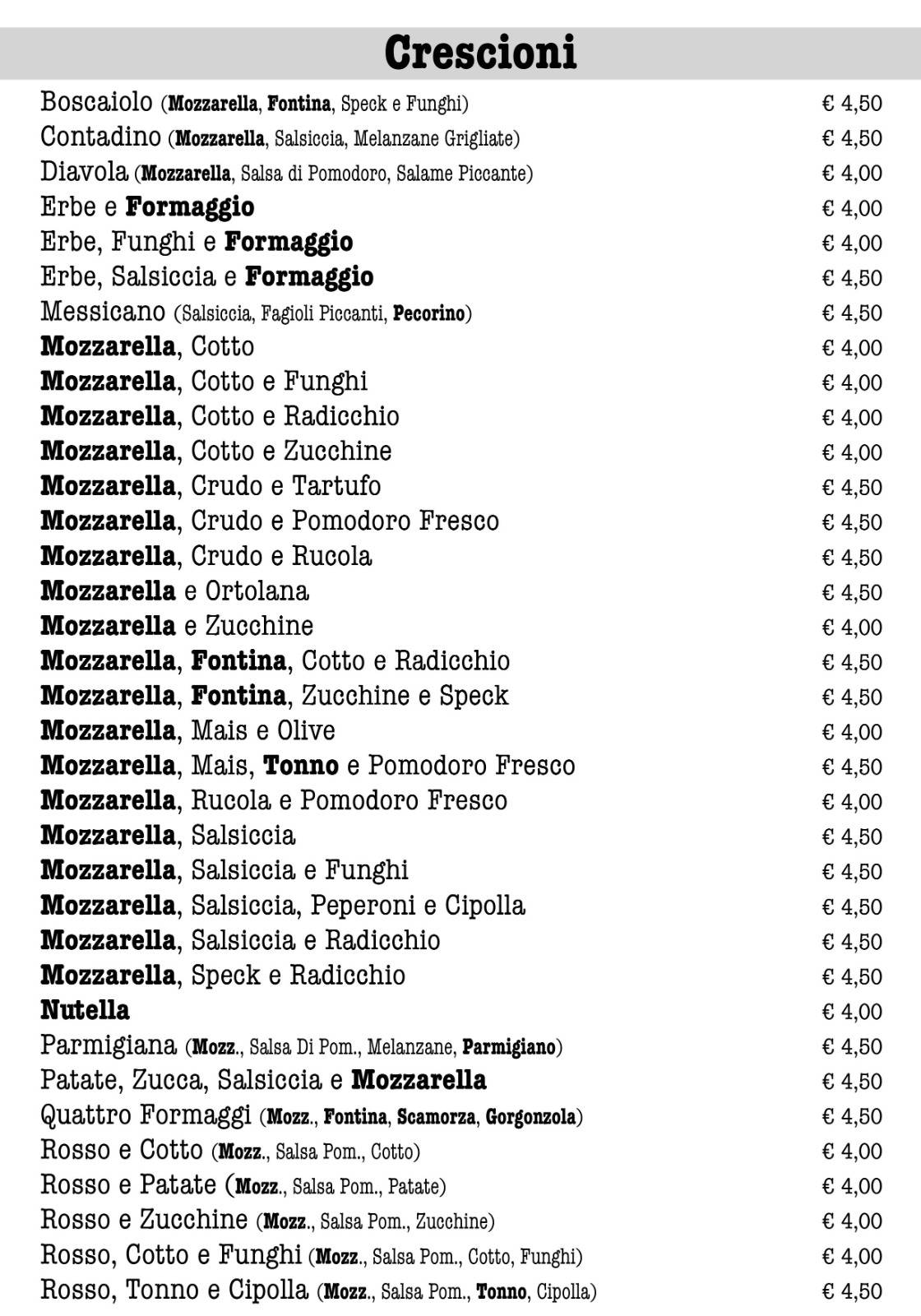 Menu di Al Casolare 