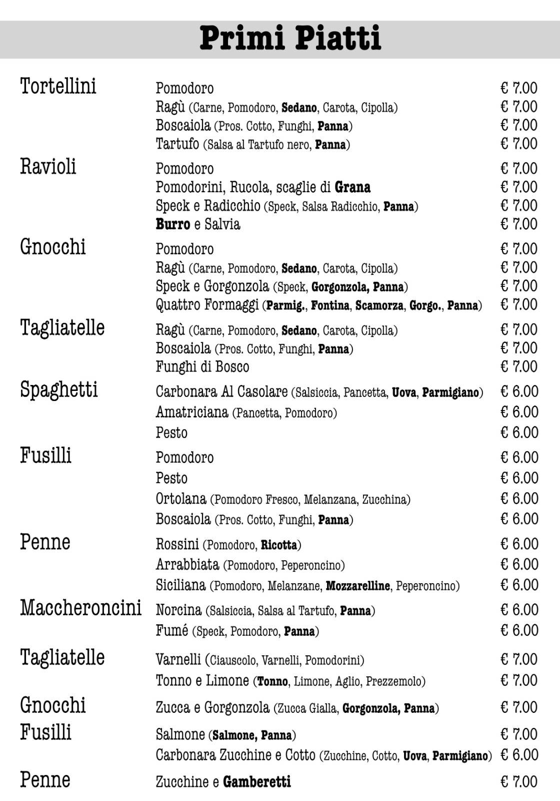 Menu di Al Casolare 