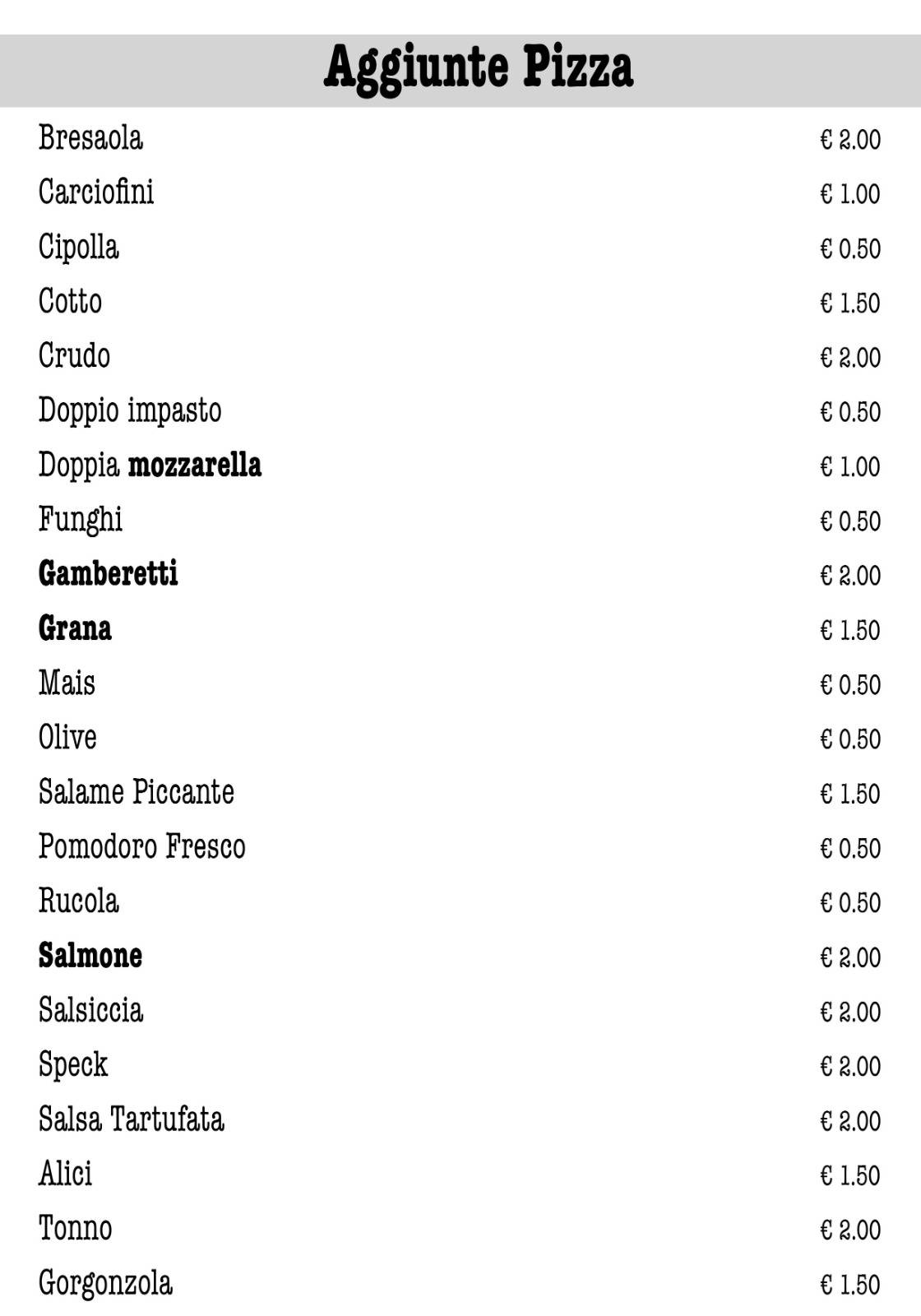 Menu di Al Casolare 