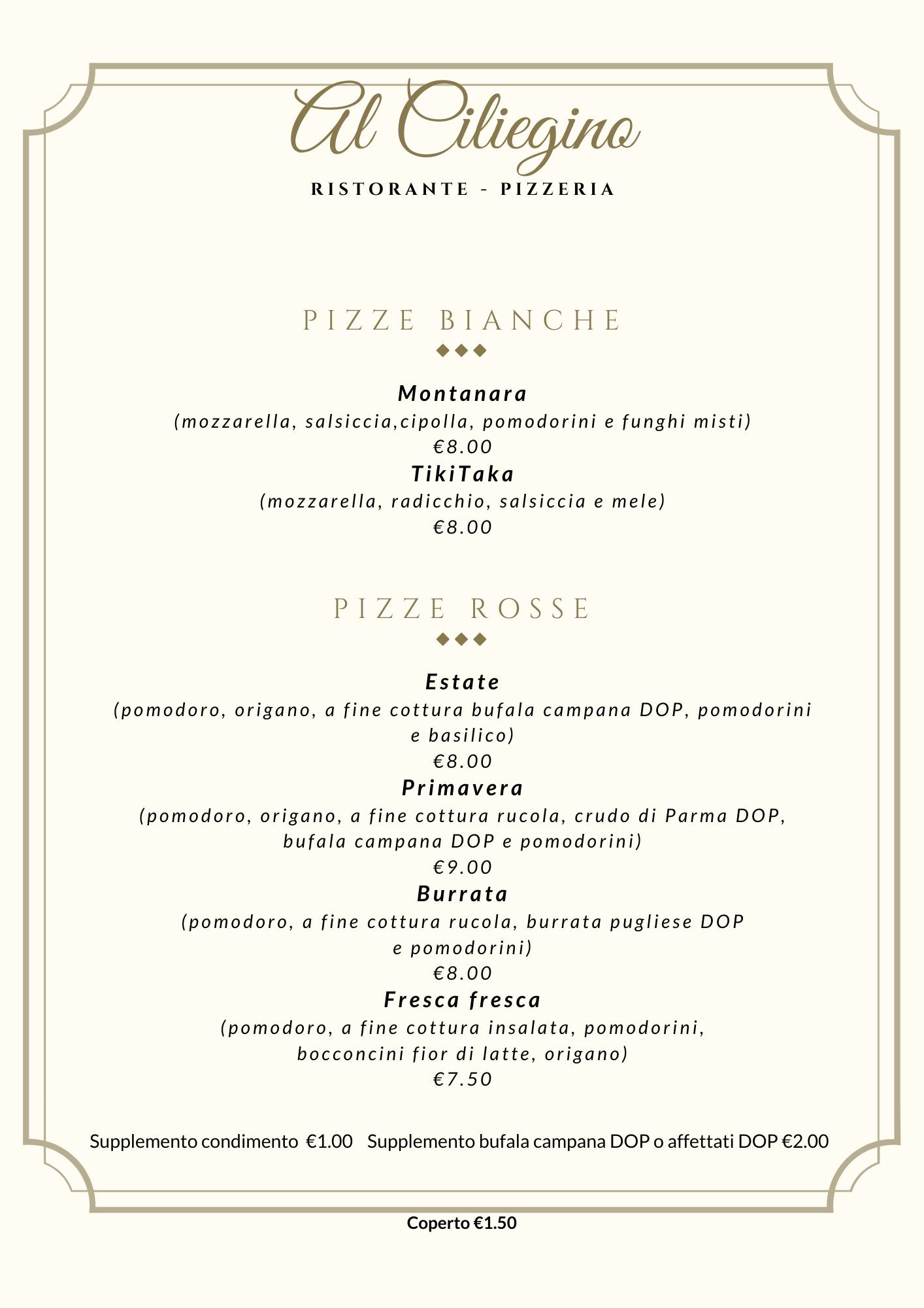 Menu di Al Ciliegino Ristorante Pizzeria 
