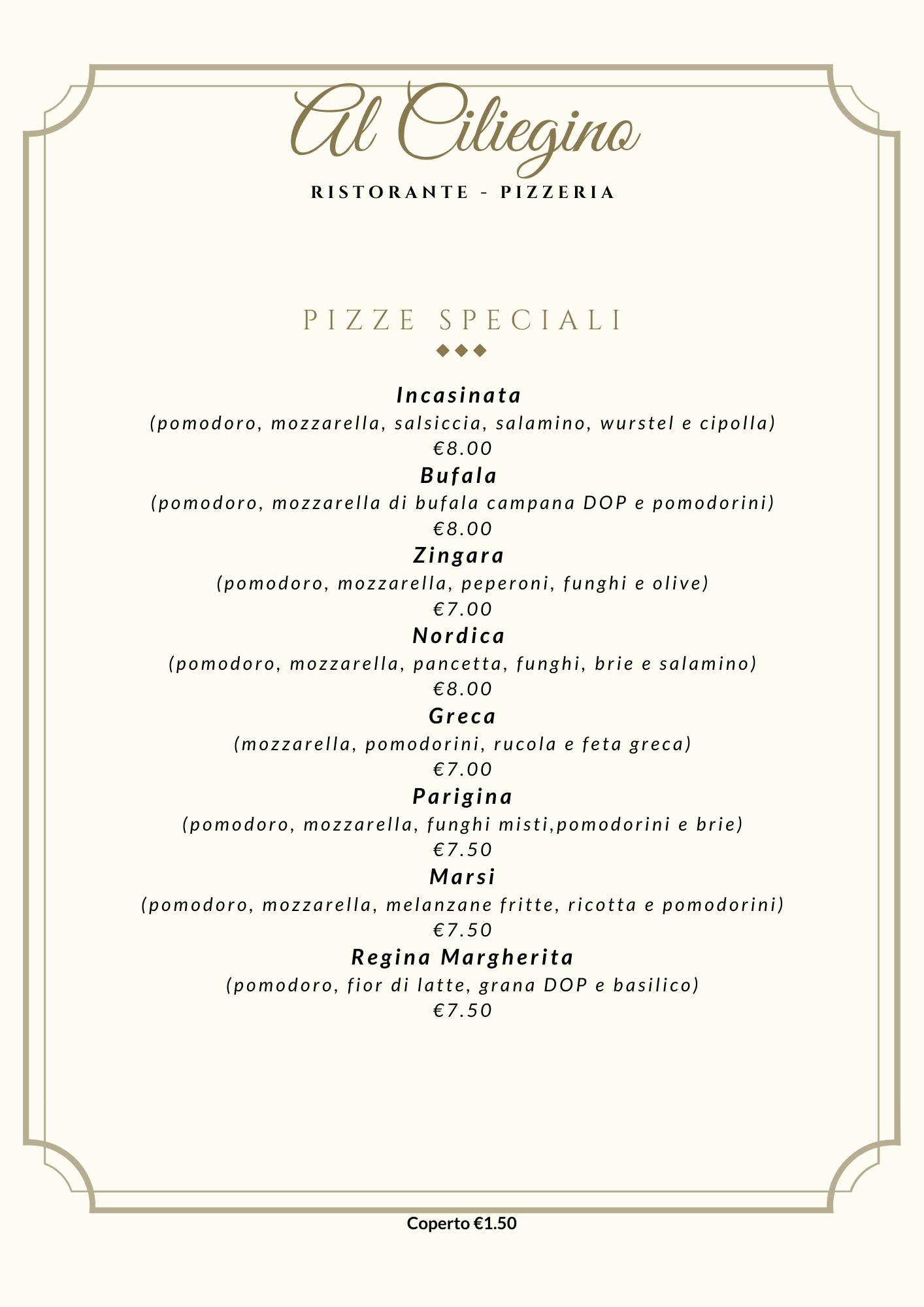 Menu di Al Ciliegino Ristorante Pizzeria 